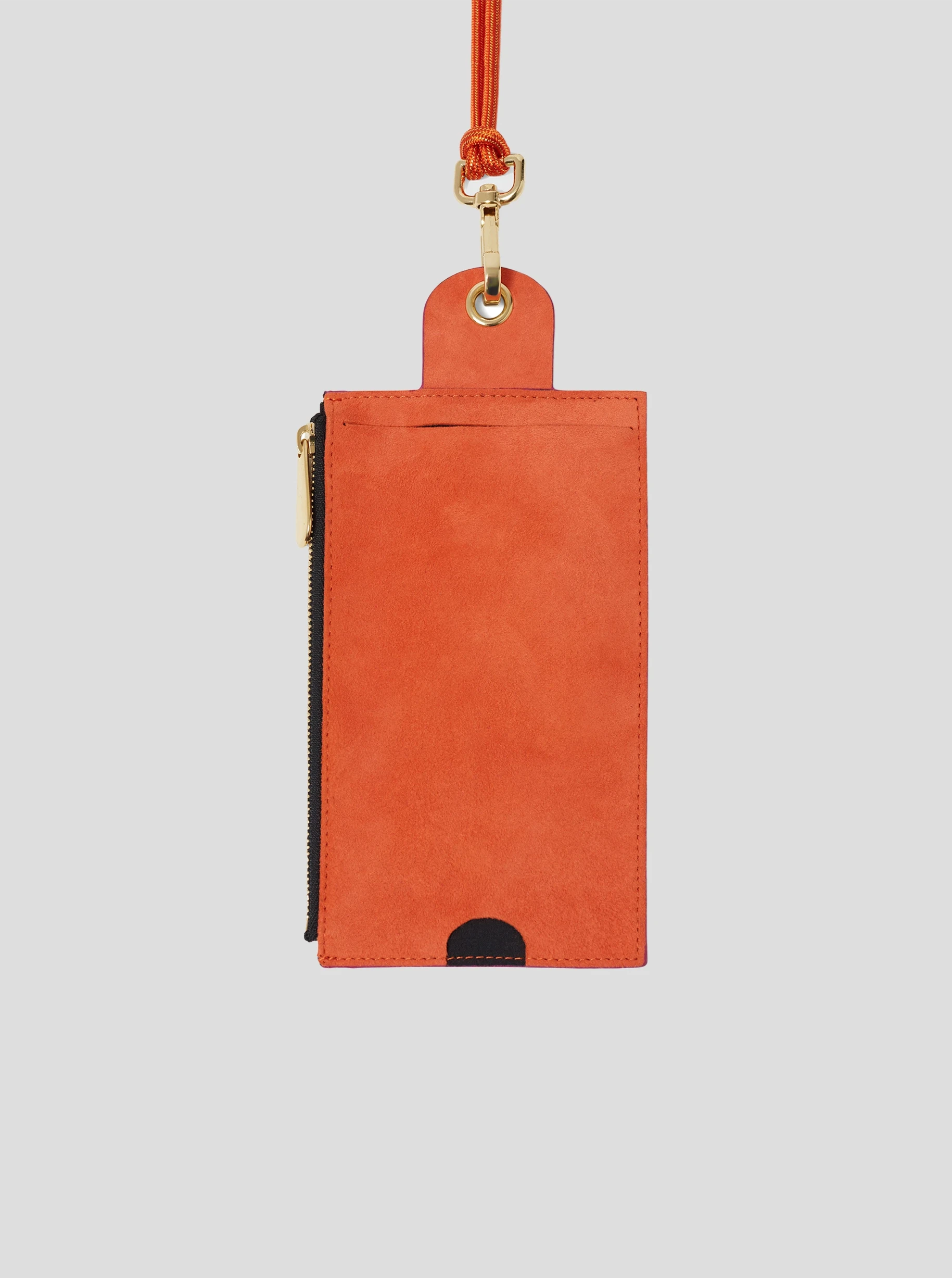 The Minis Large Neck Wallet in Orange & Purple Suede
