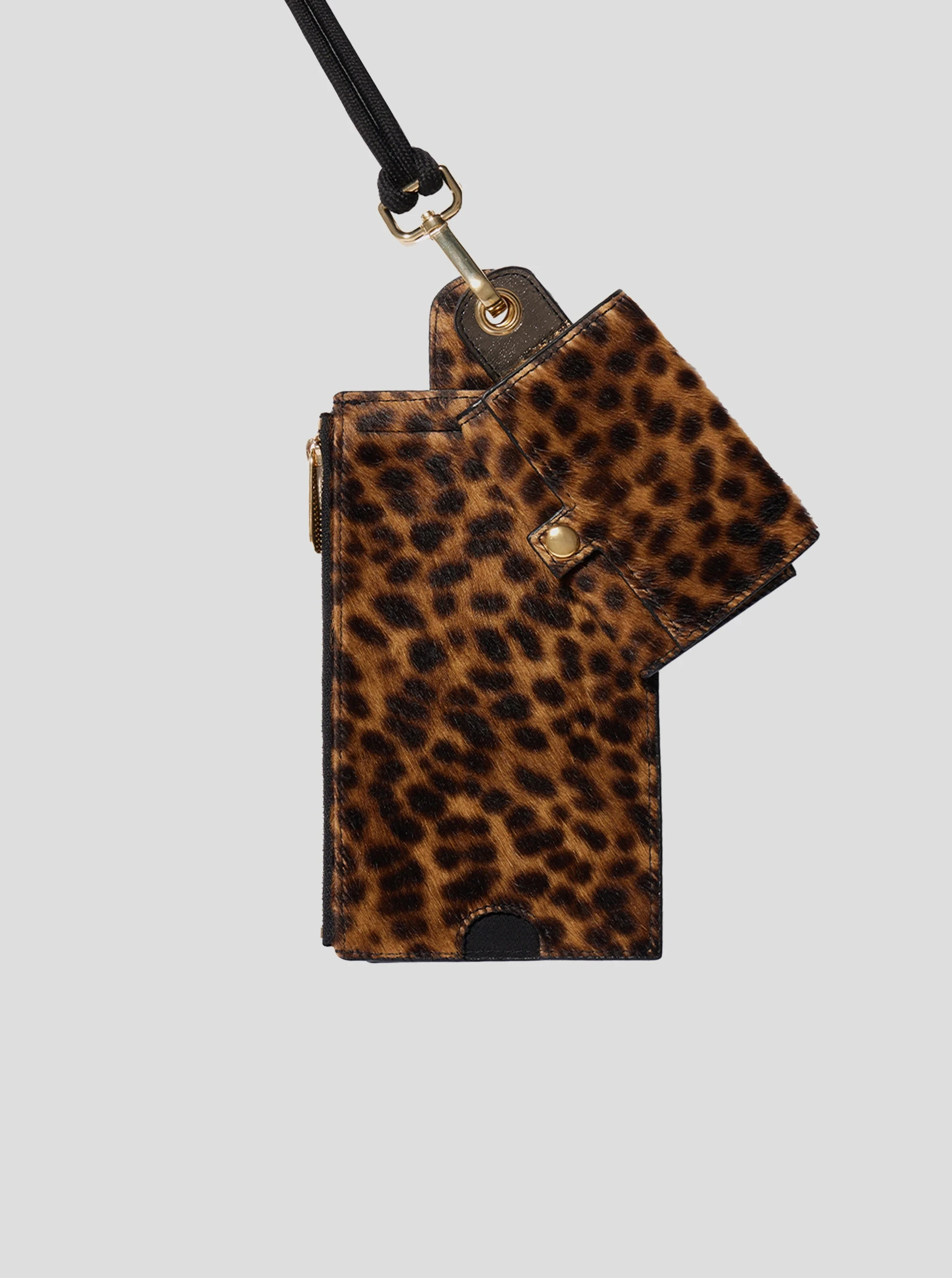 The Minis Large Neck Wallet in Grey Leopard Printed Leather