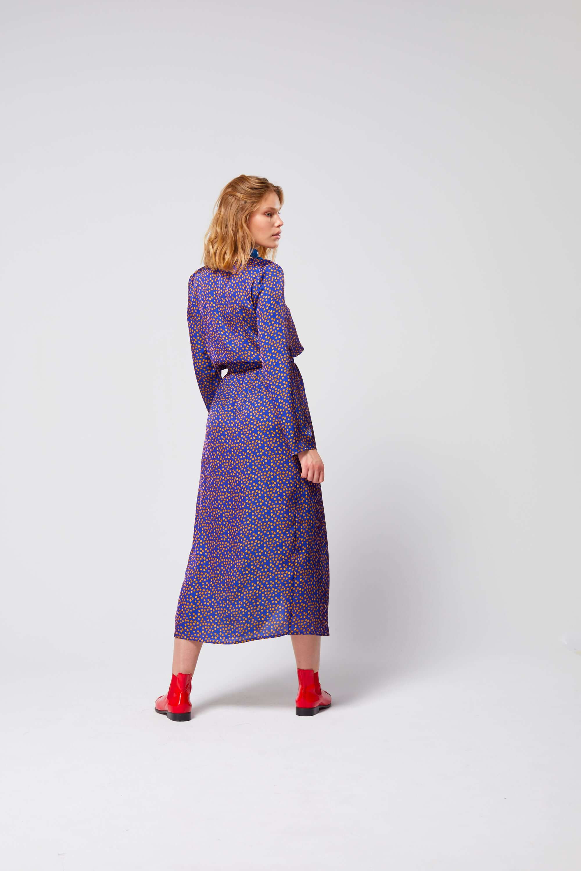 Austria dress in navy blue Messy Dots print