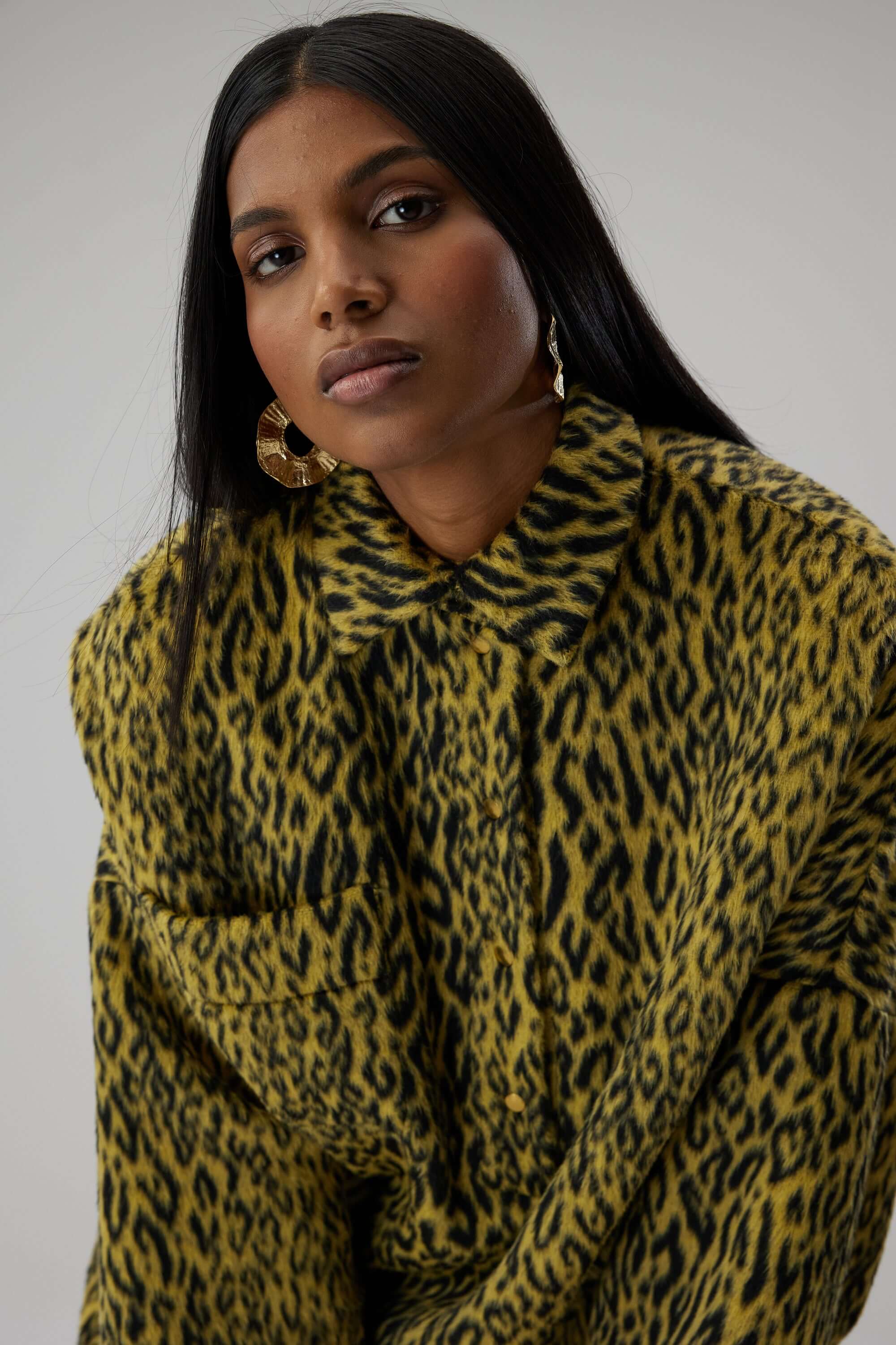Milo Dress in Yellow Woolen Leopard