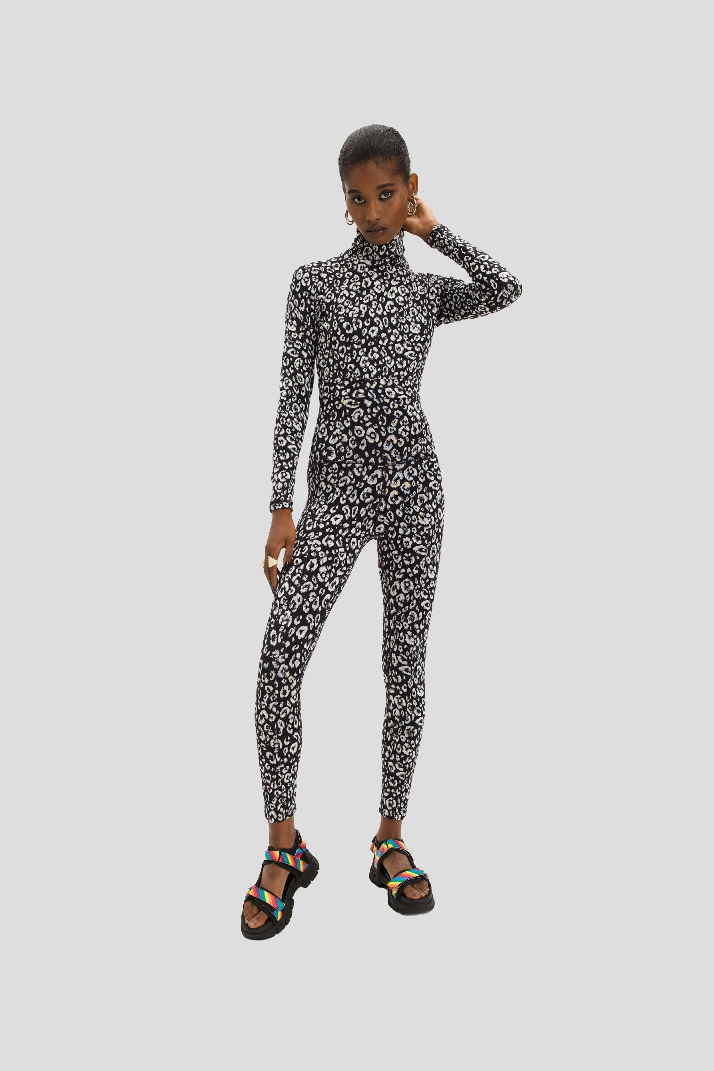 Legging Glue in black & white Leopard jersey