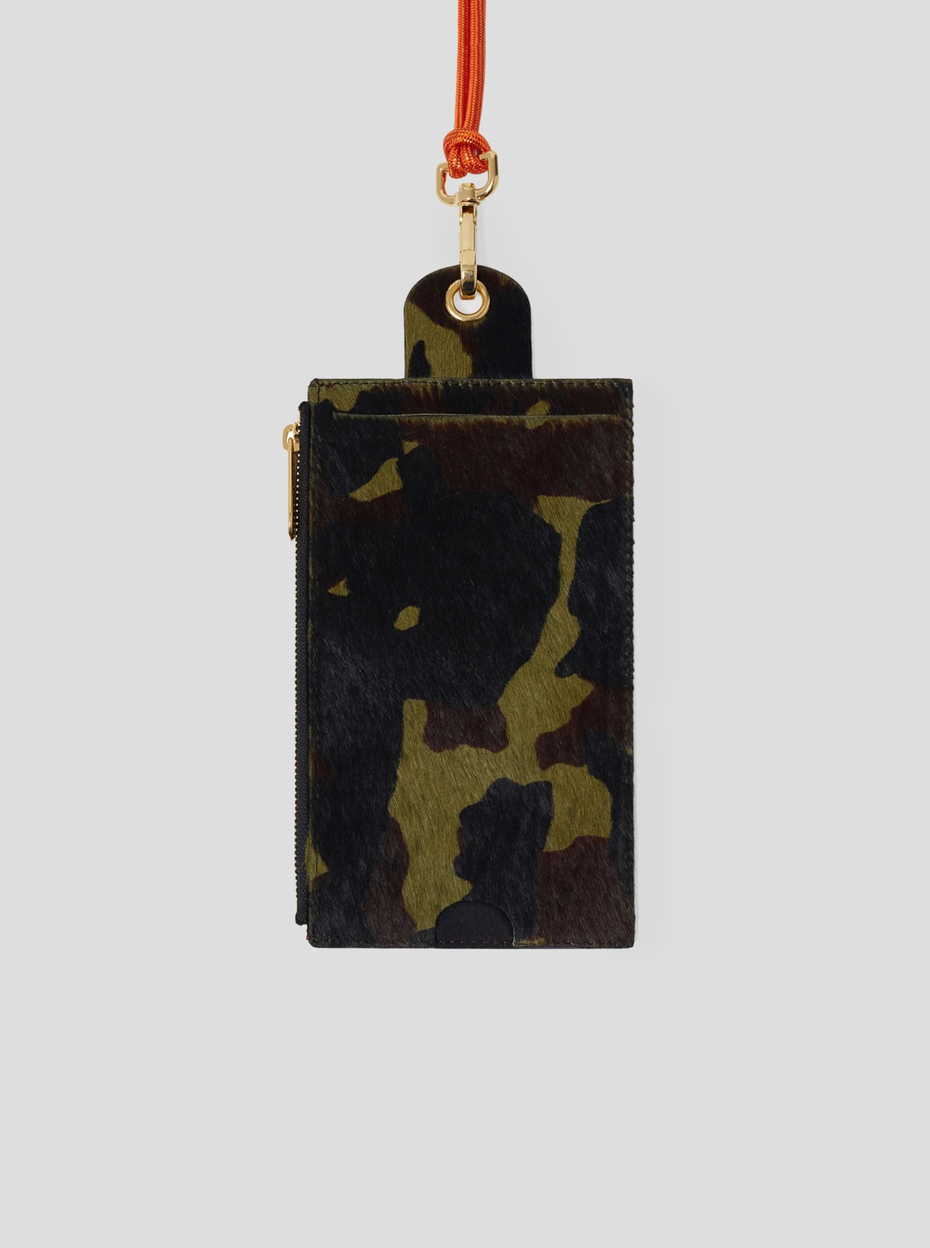 The Minis Large Neck Wallet in Orange Camouflage Printed Leather