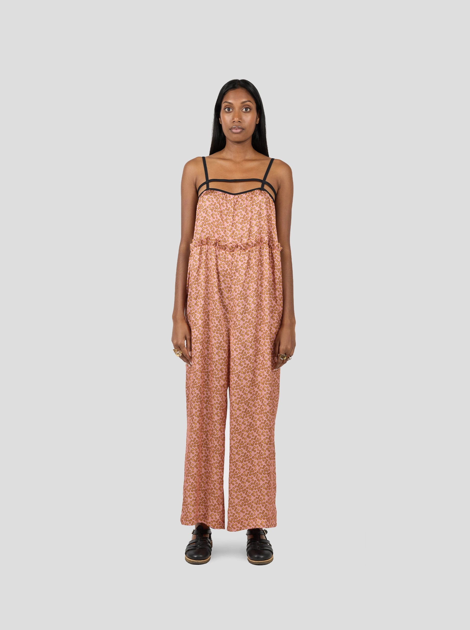 ARMAN JUMPSUIT IN CANYON CLAY MESSY DOTS PRINT