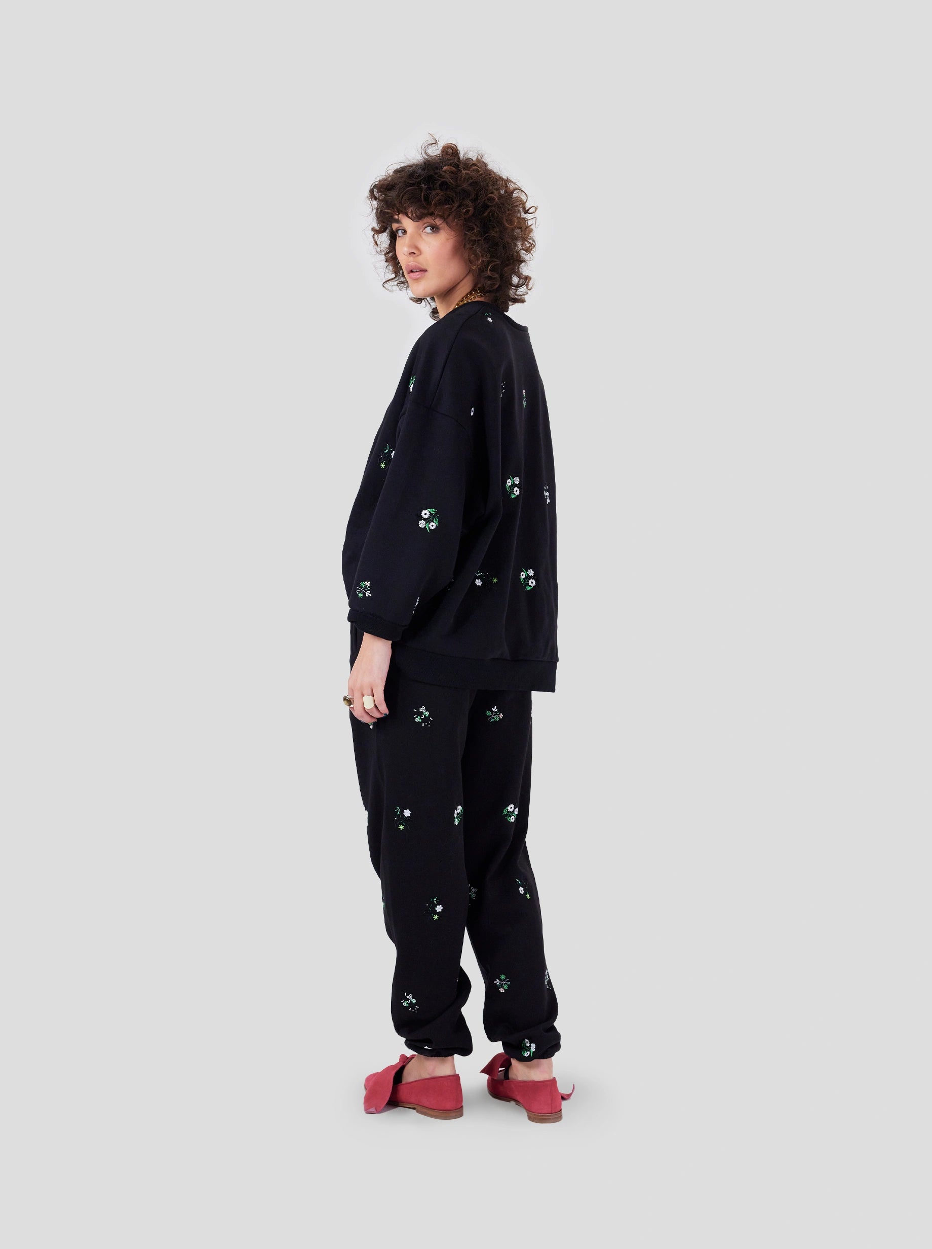 Elliott pants in black beaded embroidered fleece