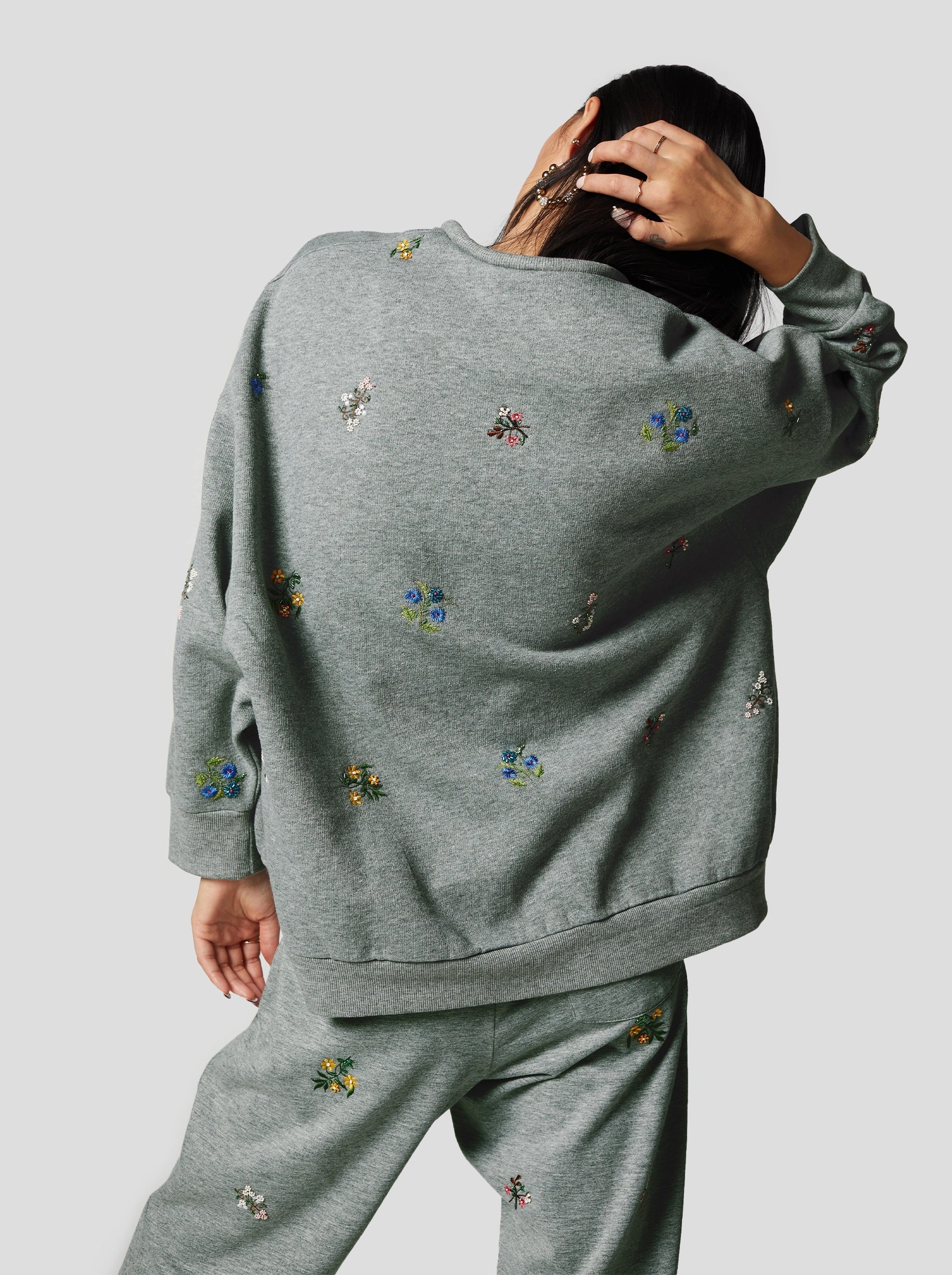 Harlem jumper in grey beaded embroidered fleece