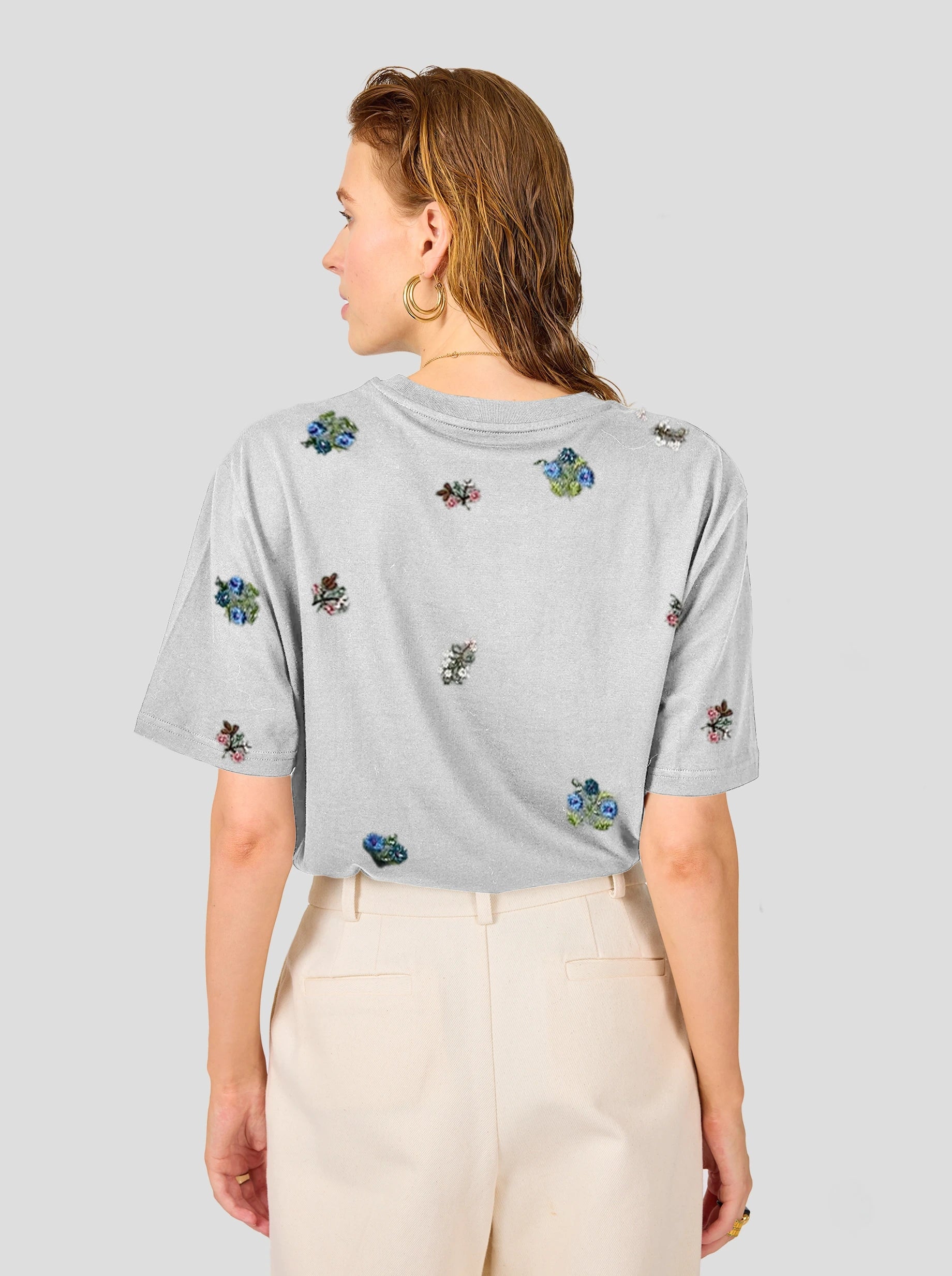 ATLAS EMBROIDERED T-SHIRT IN GREY COTTON