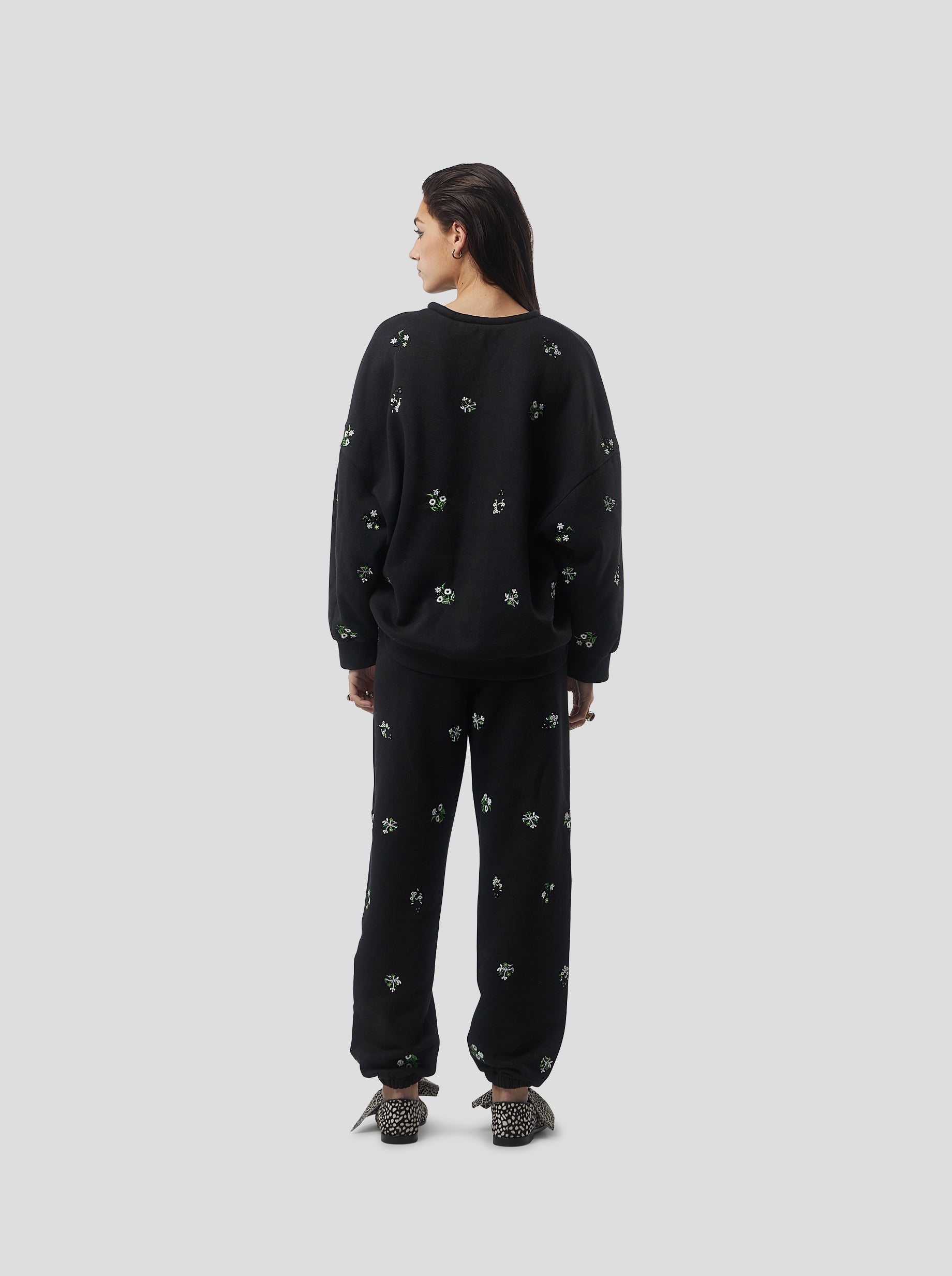 Elliott pants in black beaded embroidered fleece