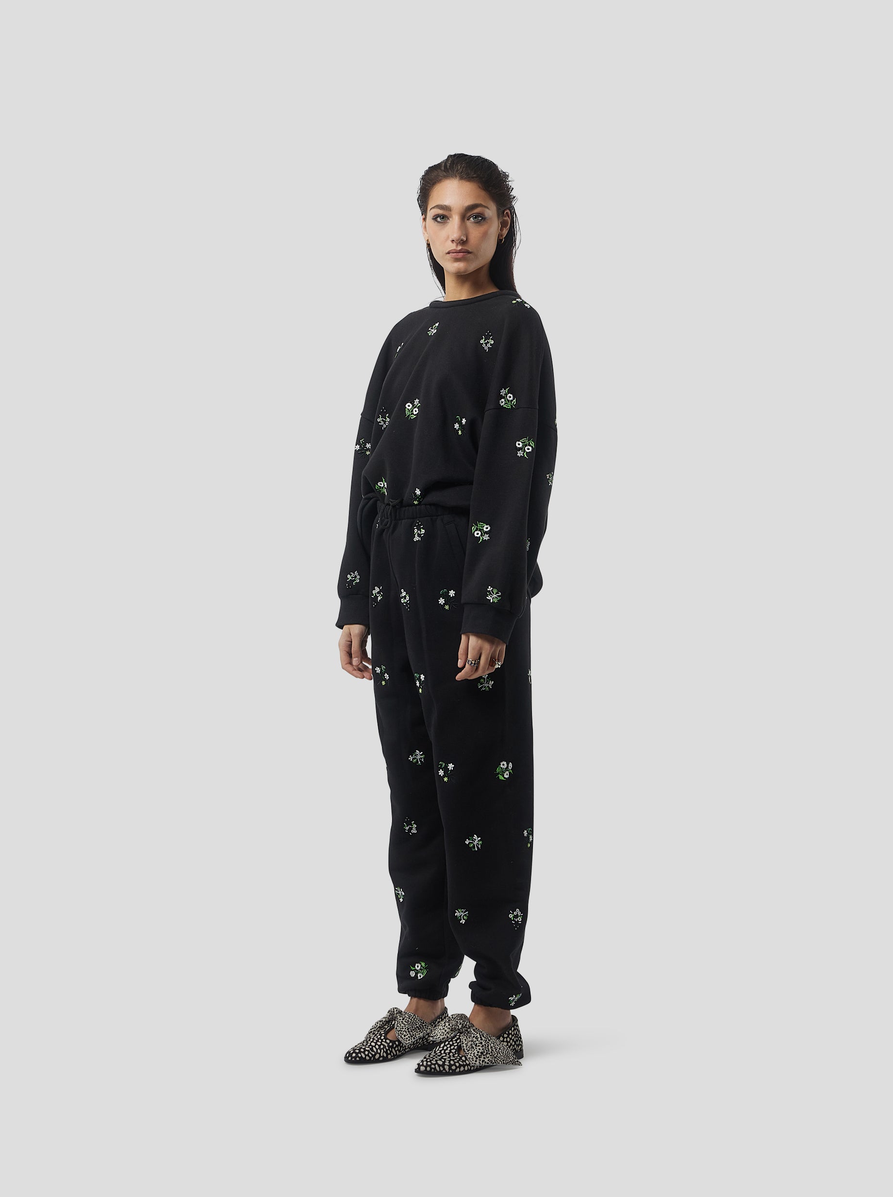 Harlem jumper in black beaded embroidered fleece