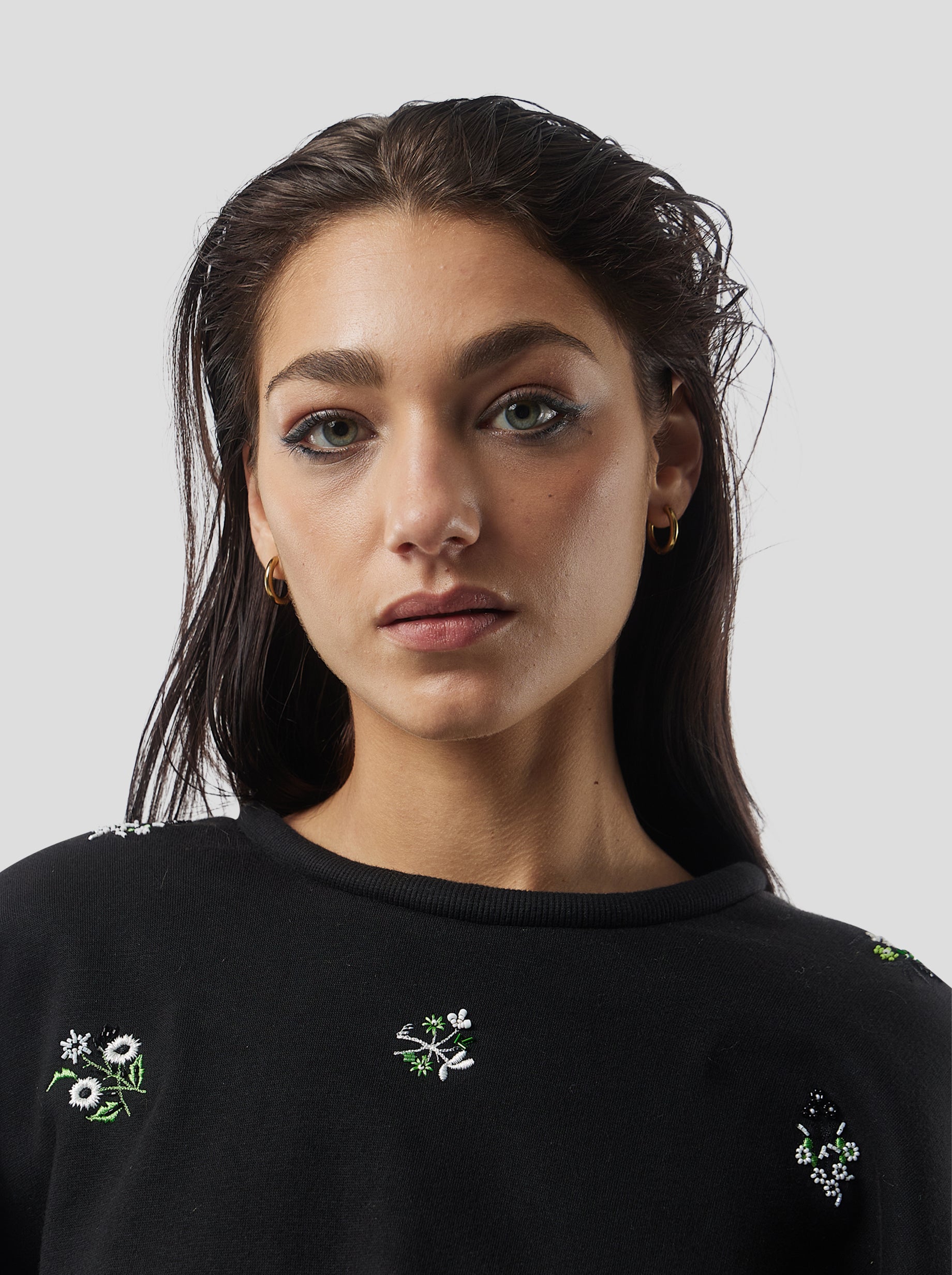 Harlem jumper in black beaded embroidered fleece