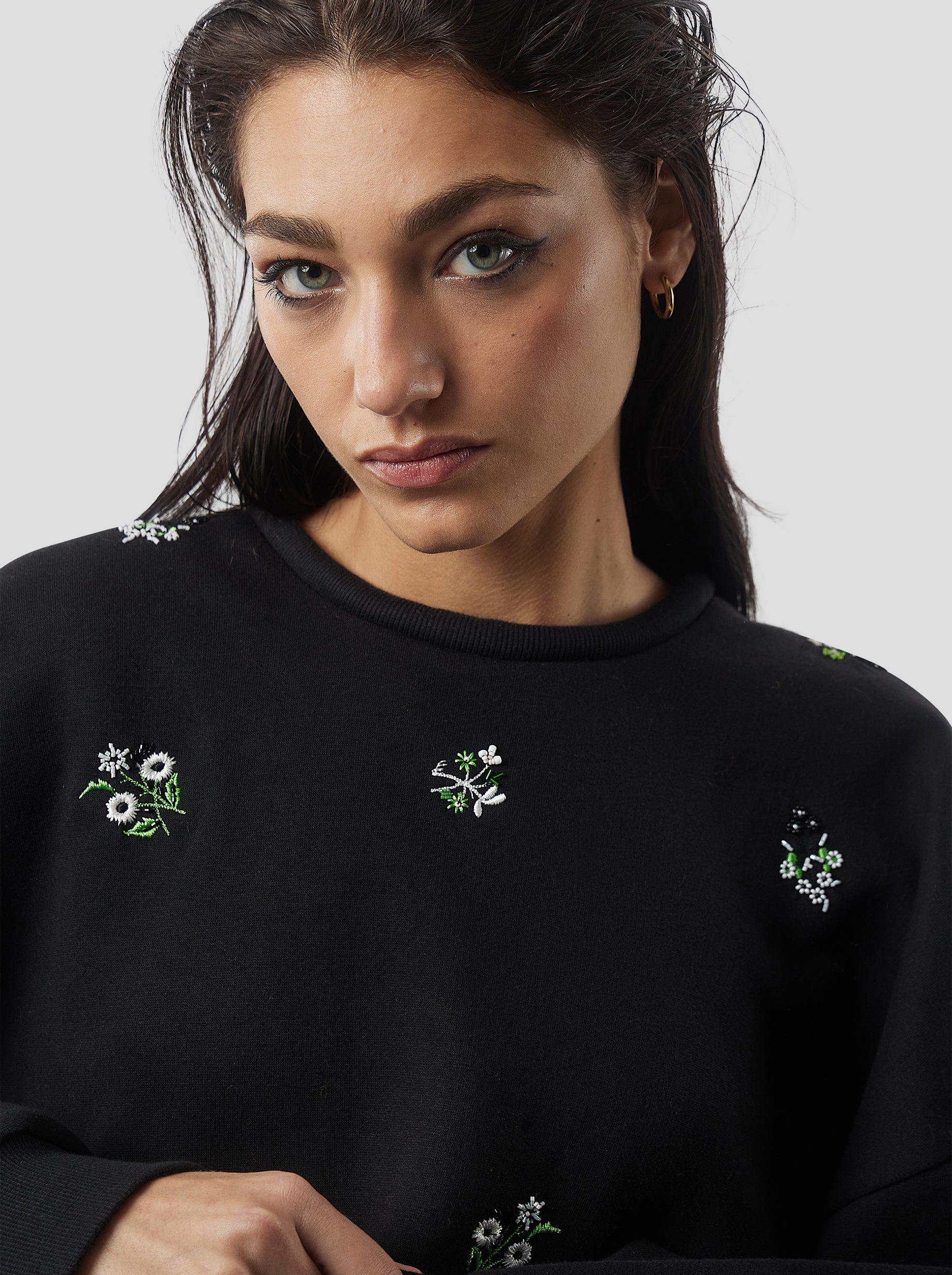 Harlem jumper in black beaded embroidered fleece