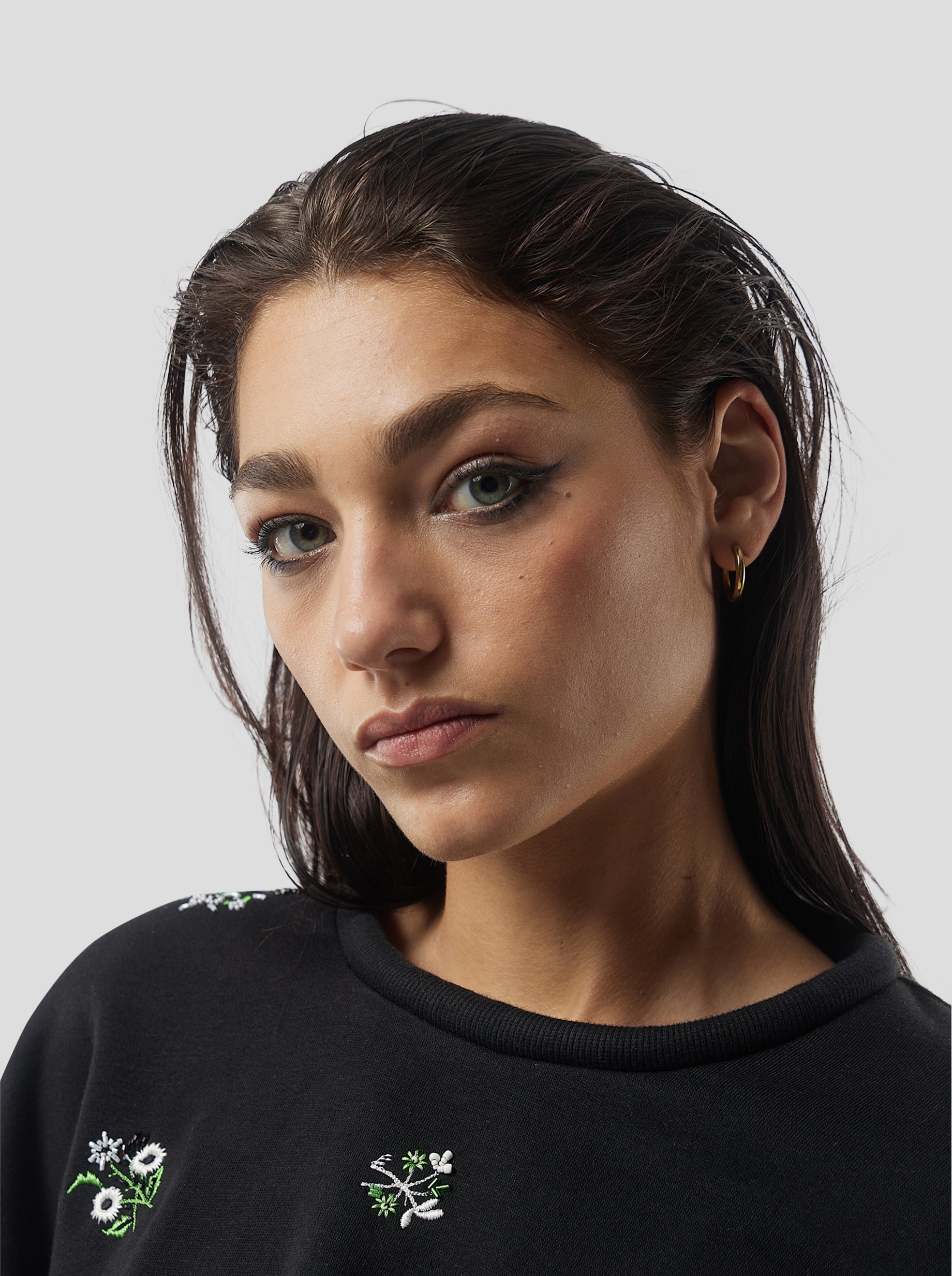 Harlem jumper in black beaded embroidered fleece