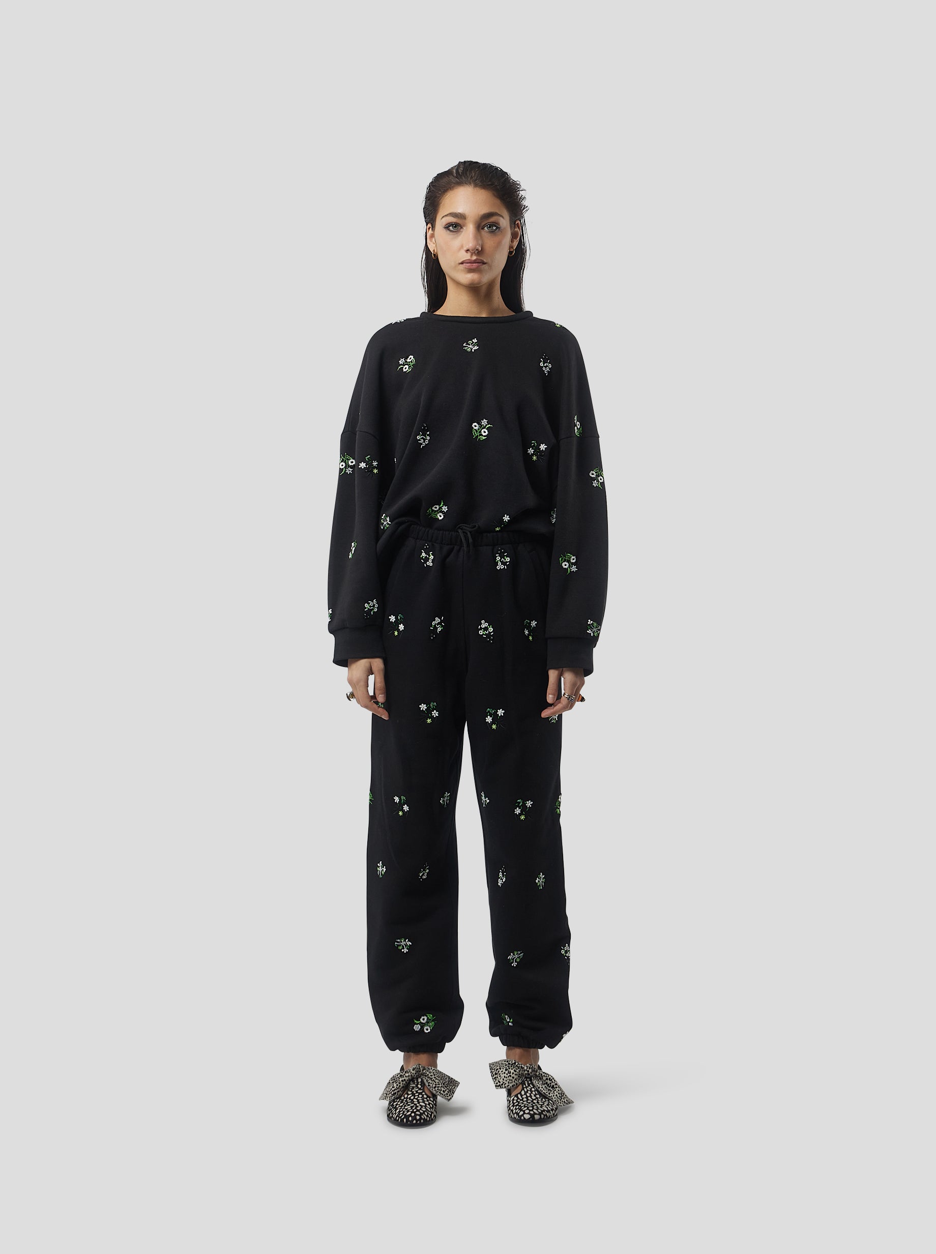 Elliott pants in black beaded embroidered fleece