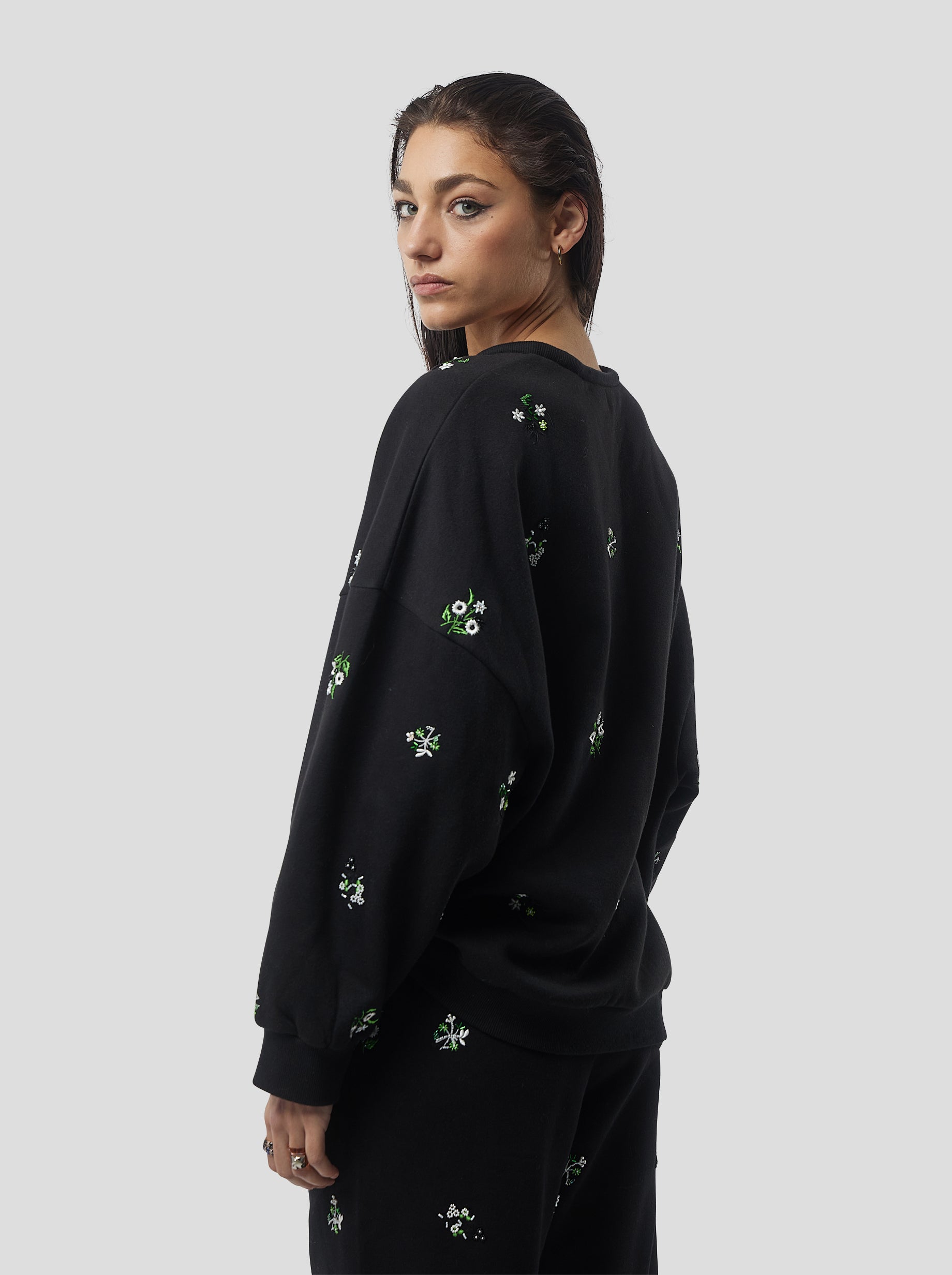 Harlem jumper in black beaded embroidered fleece
