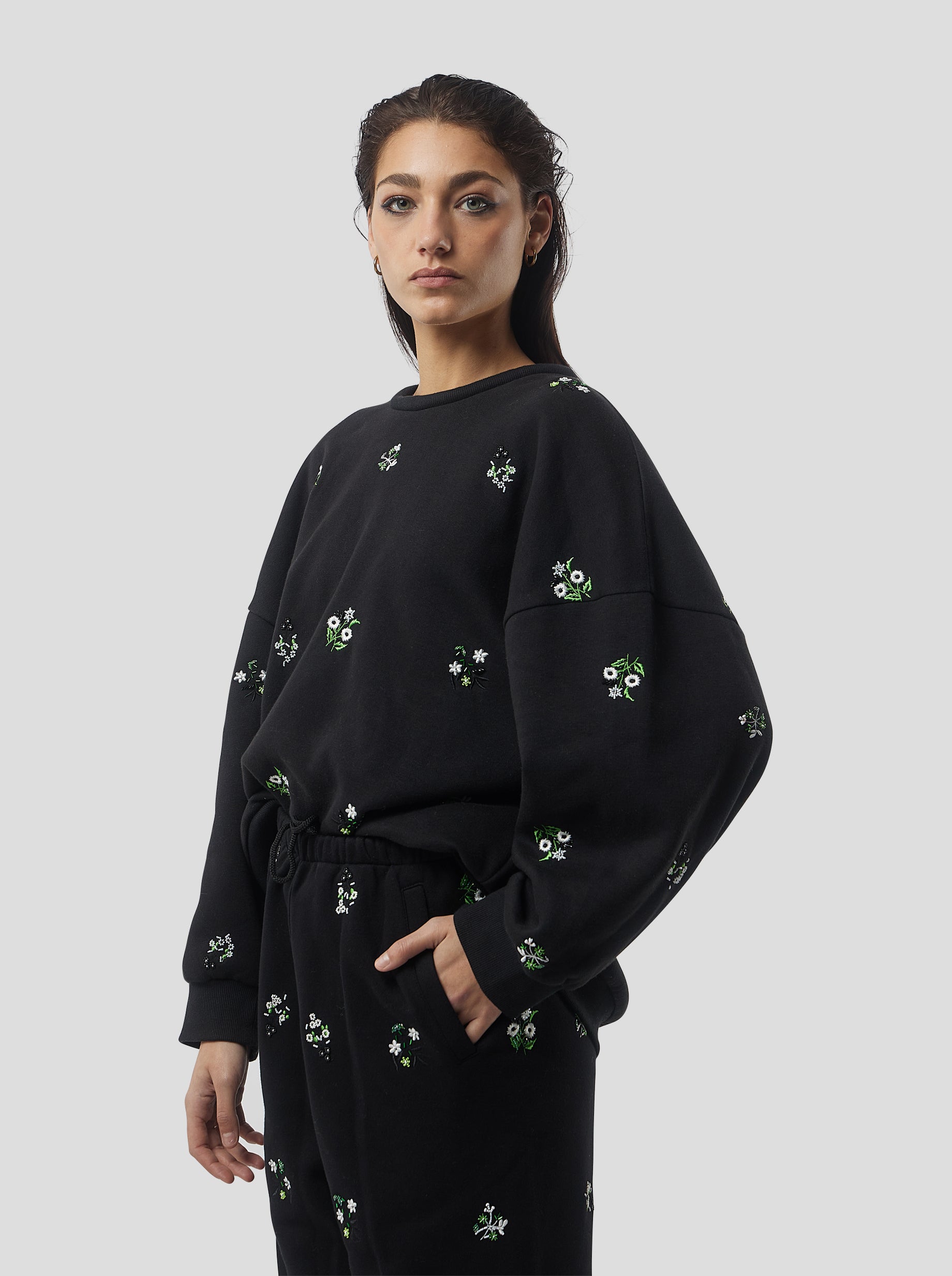 Harlem jumper in black beaded embroidered fleece