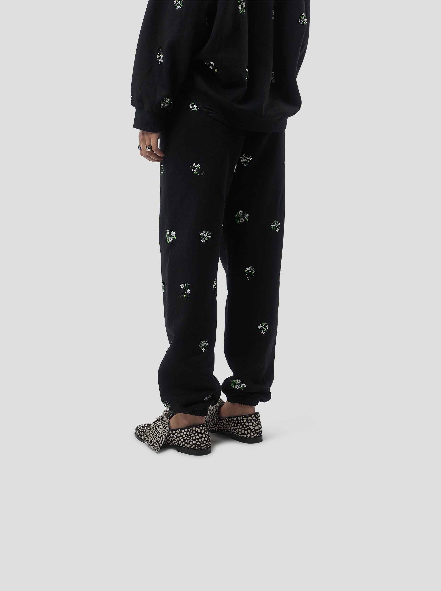Elliott pants in black beaded embroidered fleece