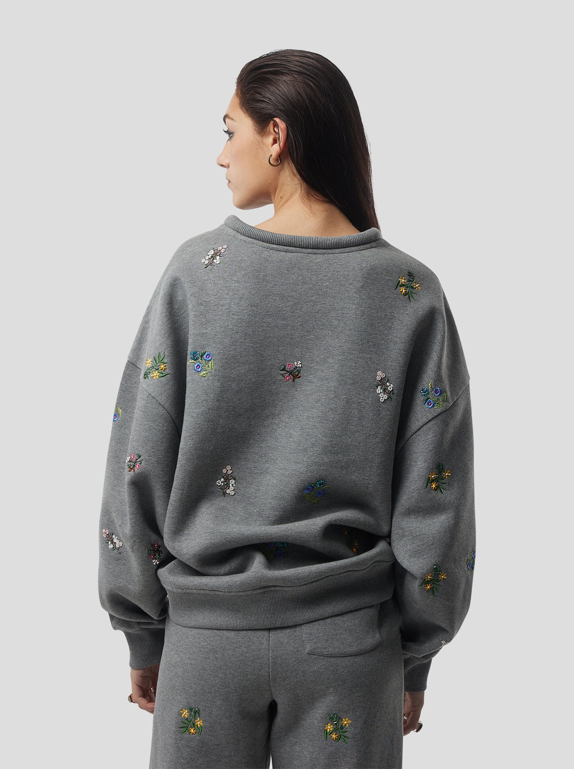 Harlem jumper in grey beaded embroidered fleece