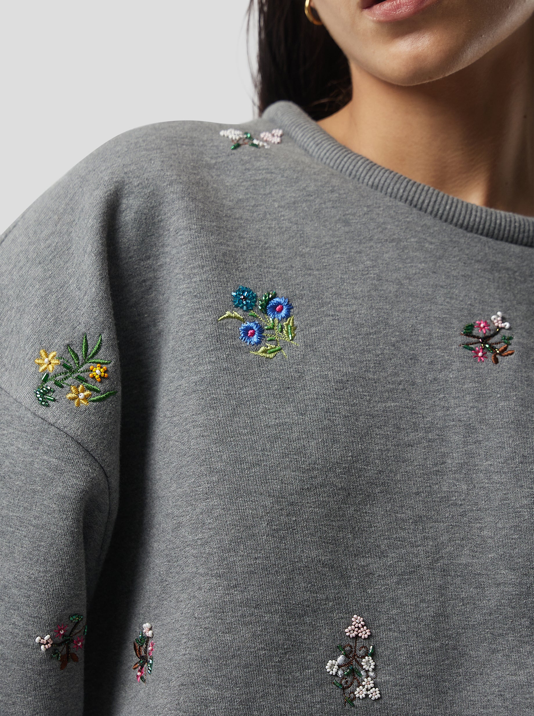 Harlem jumper in grey beaded embroidered fleece