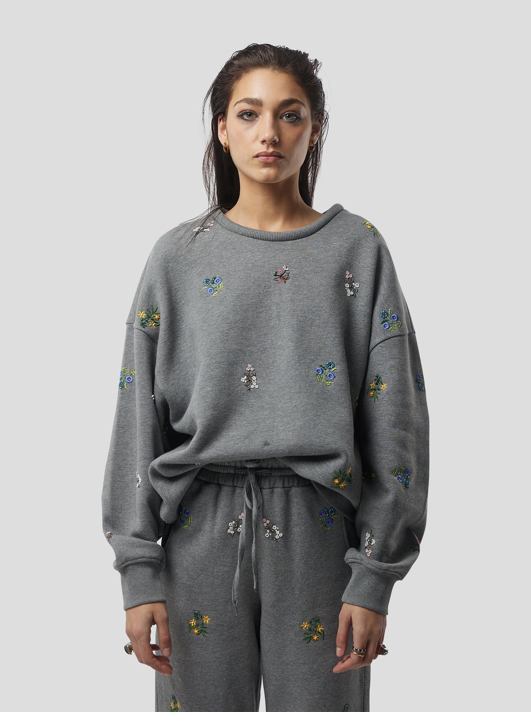 Harlem jumper in grey beaded embroidered fleece