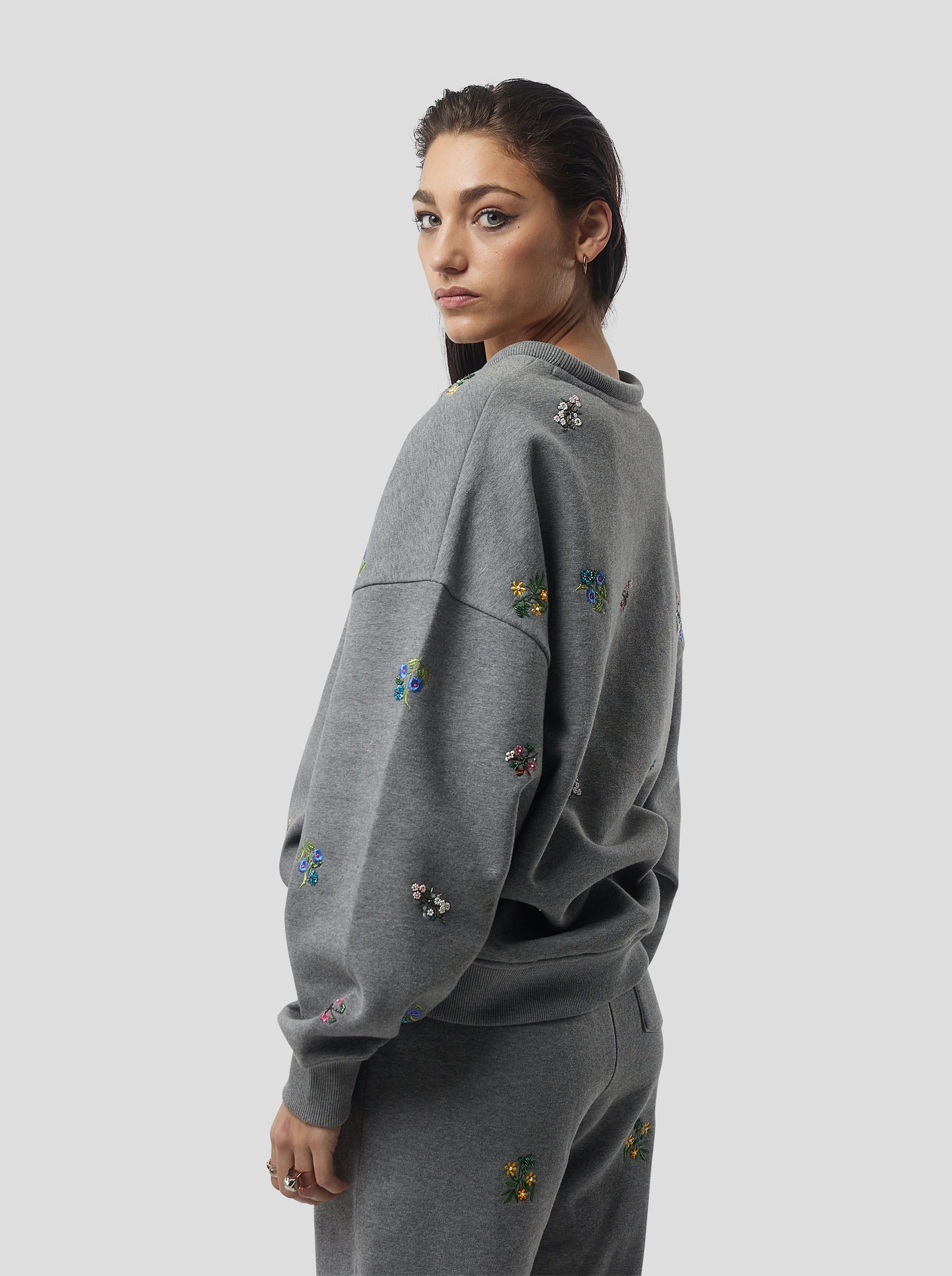 Harlem jumper in grey beaded embroidered fleece