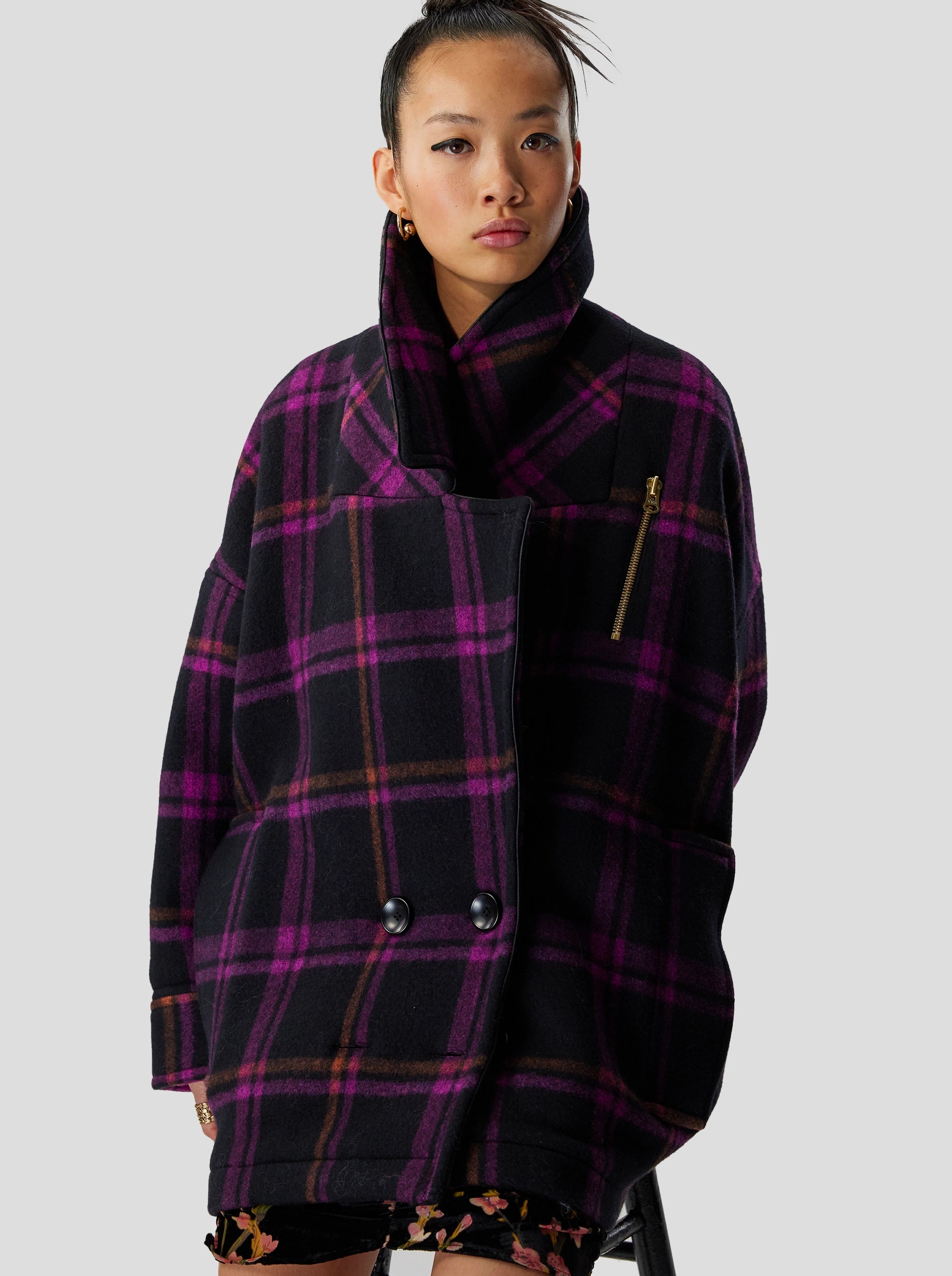 Ken pea coat in District Wineberry wool