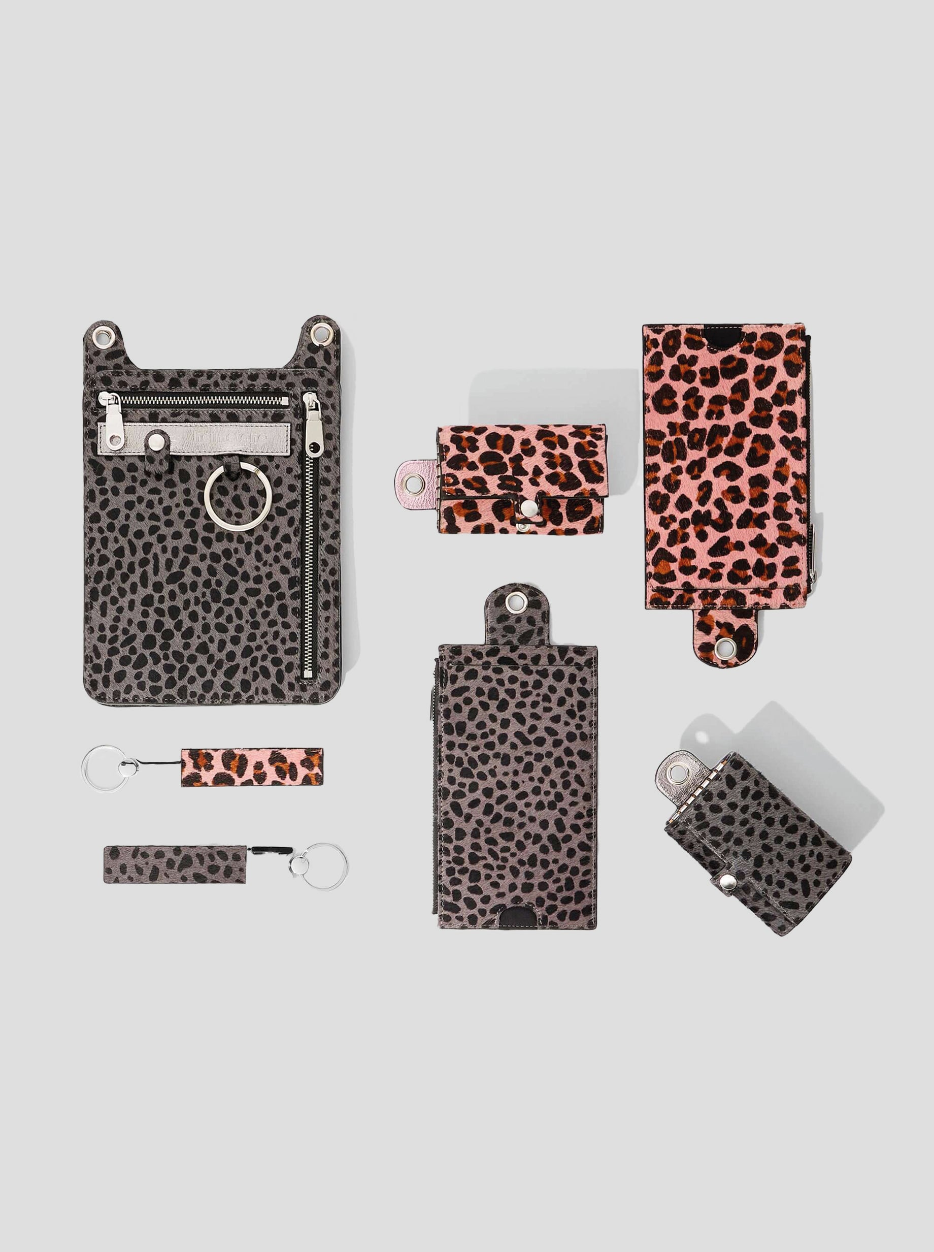 The Minis - Large Neck Wallet in Grey Cheetah Printed Leather