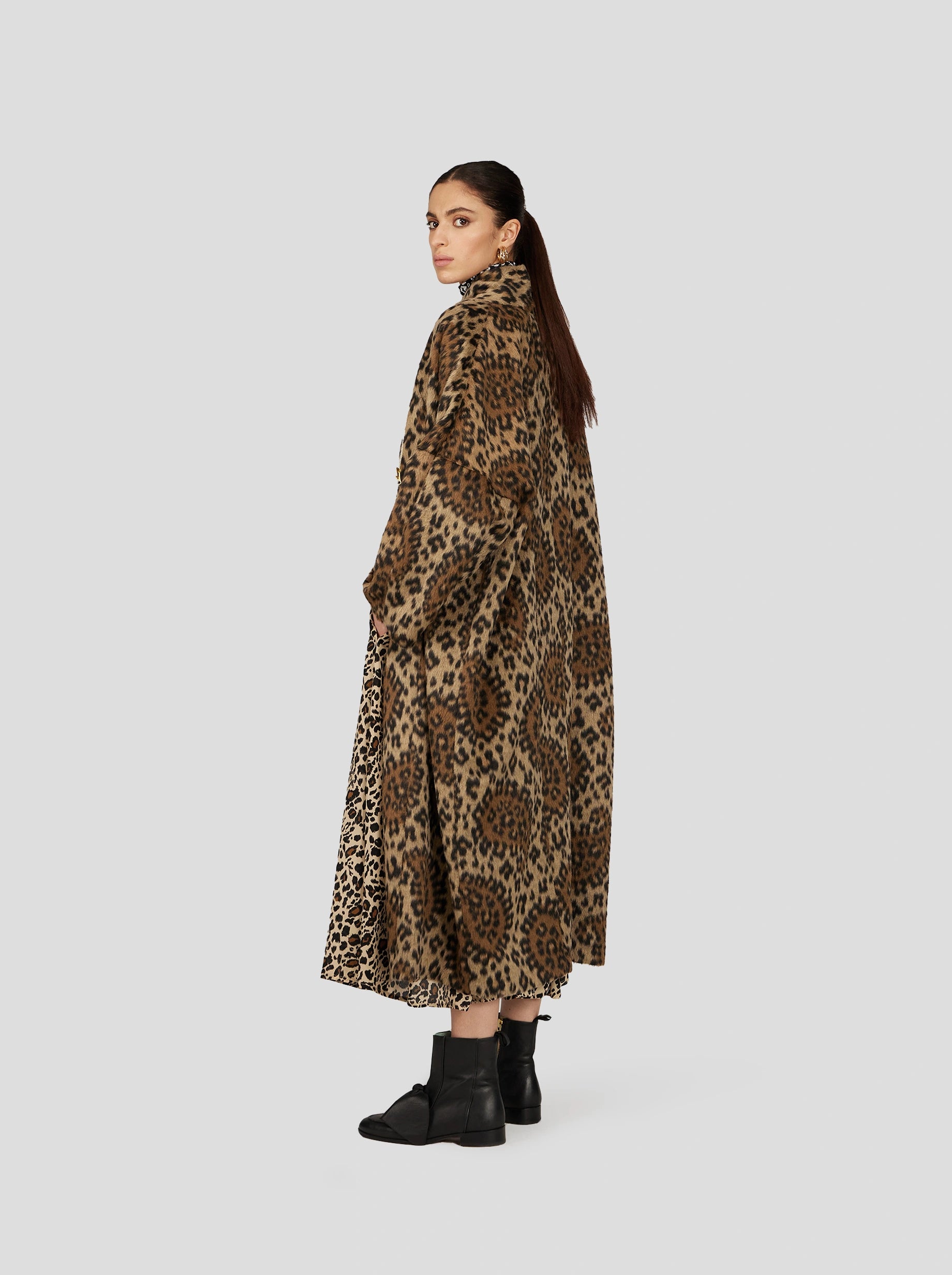 EREN COAT IN MUFFLED WOOL LEOPARD