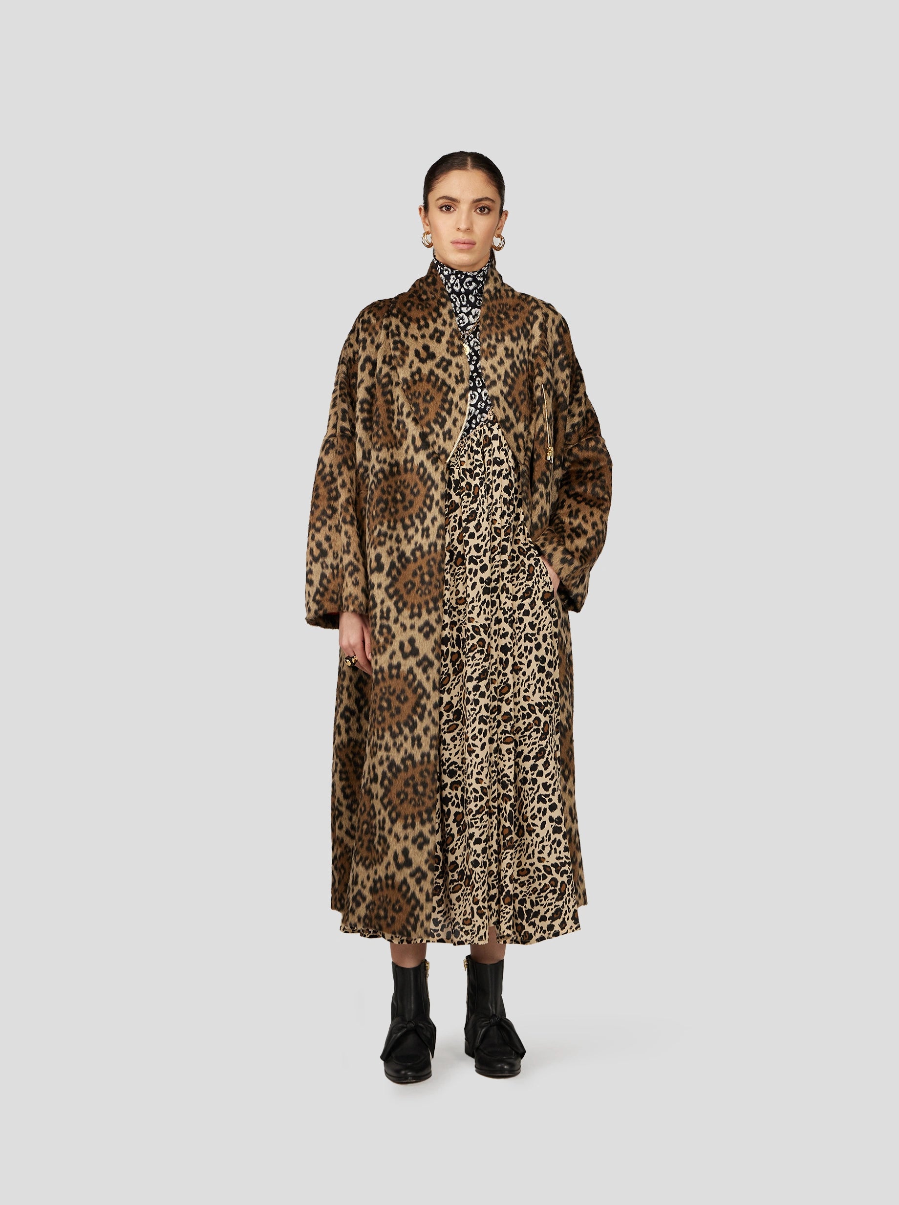 EREN COAT IN MUFFLED WOOL LEOPARD