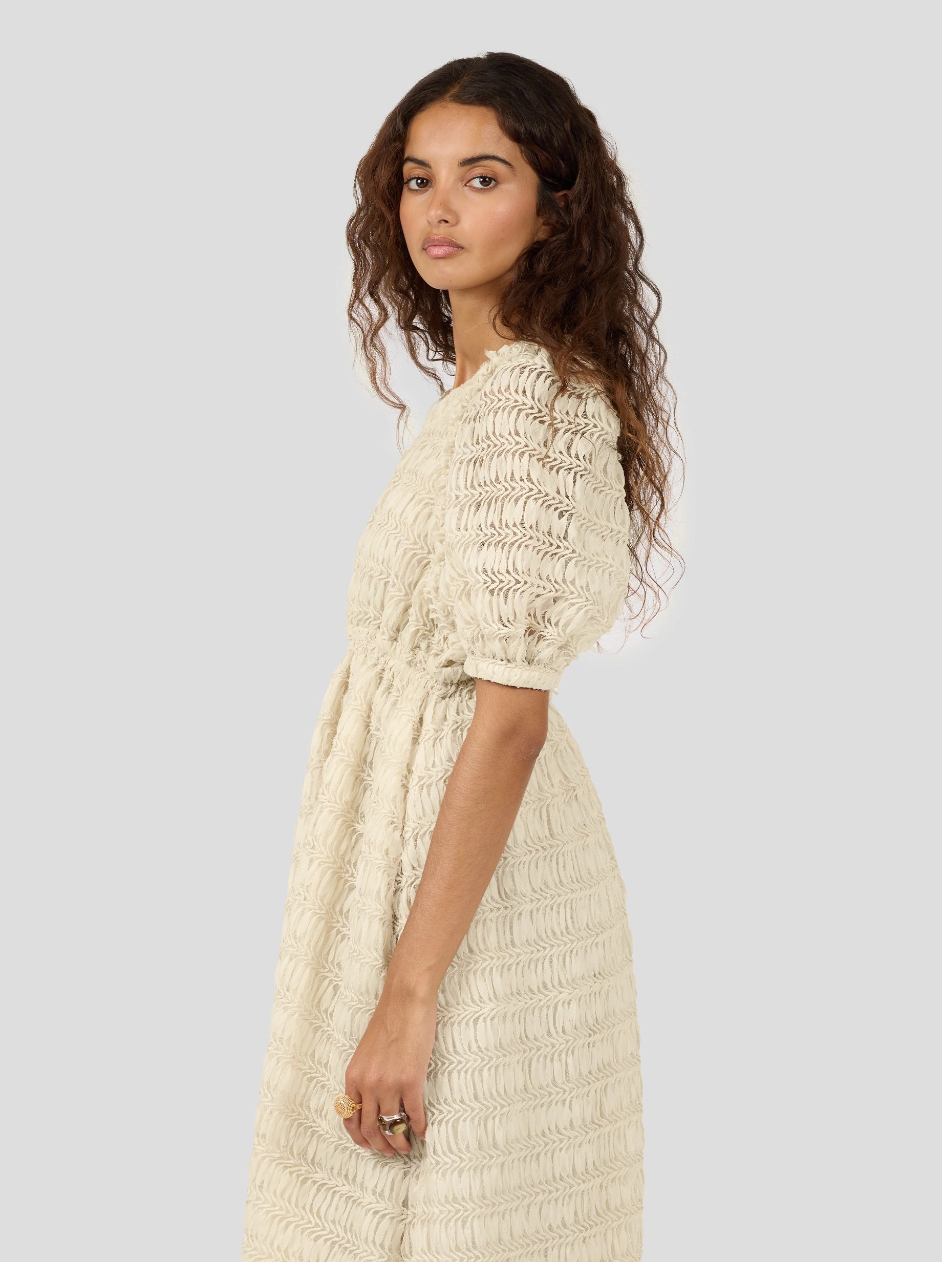 Martha Dress In Sand Paper Mâché Lace