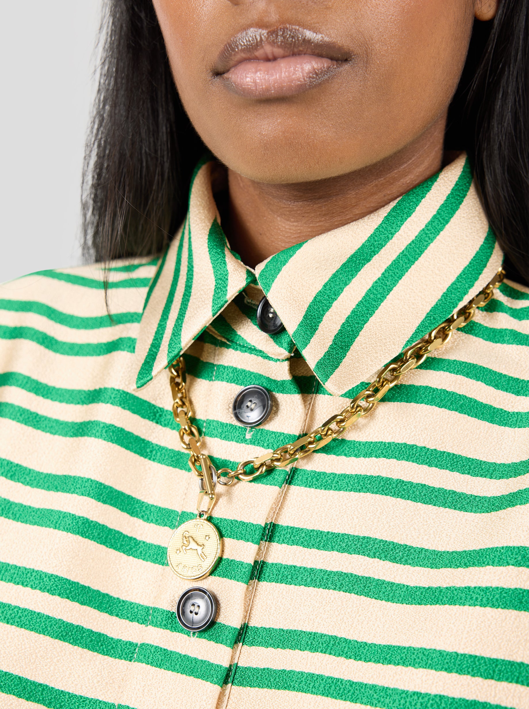 Milo Dress in Bold Green Striped toile