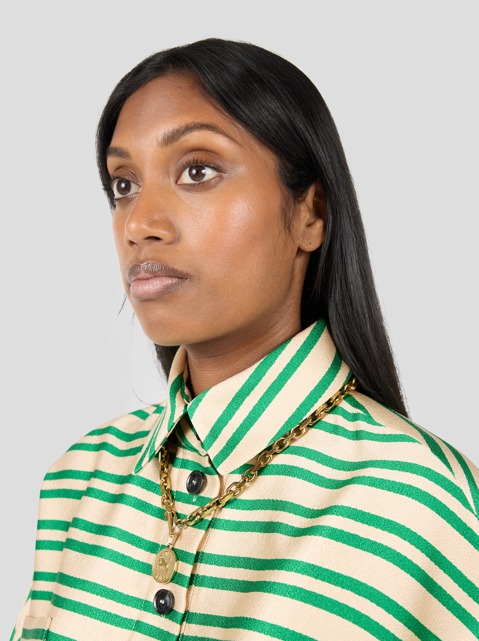 Milo Dress in Bold Green Striped toile