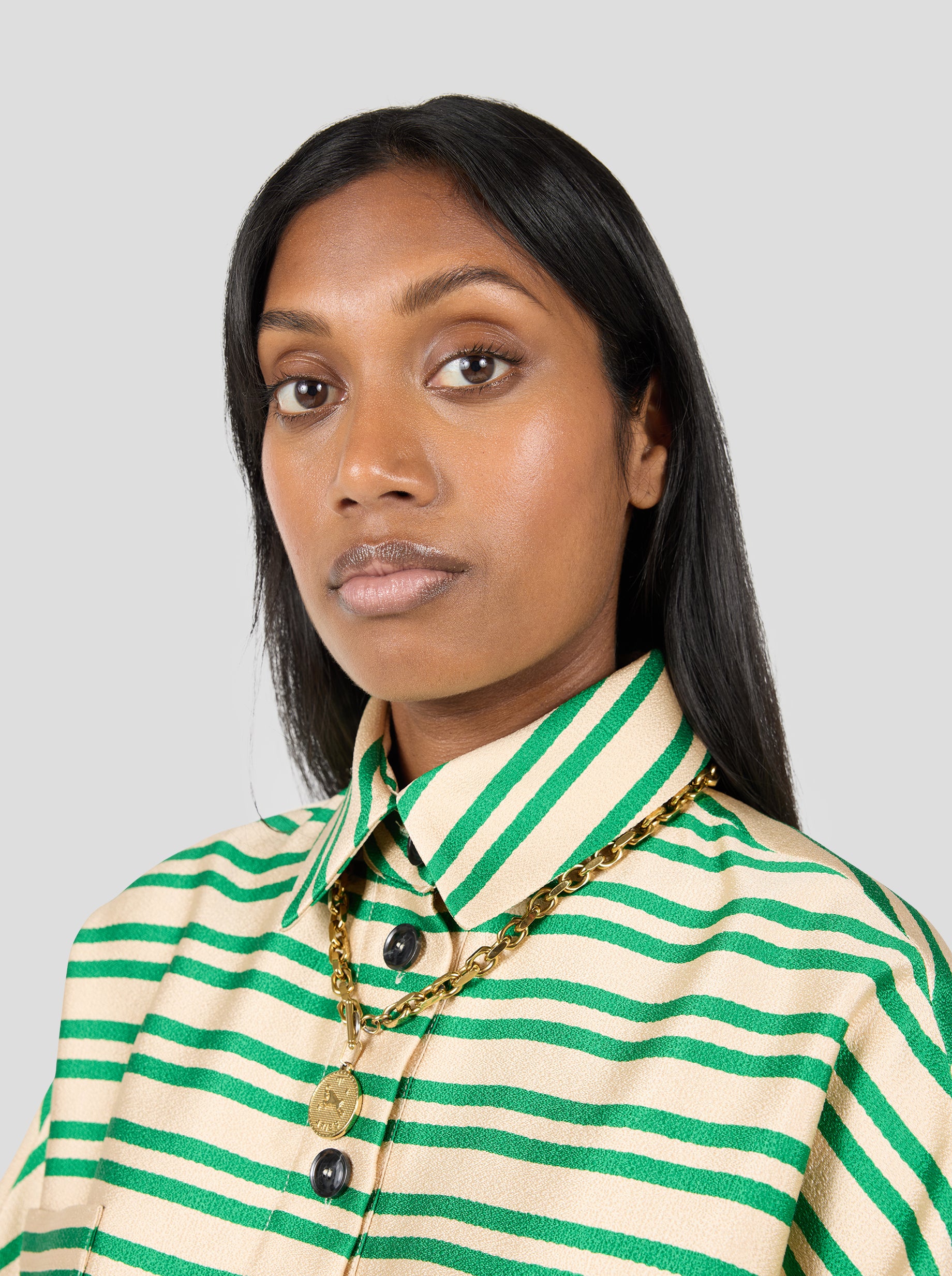 Milo Dress in Bold Green Striped toile