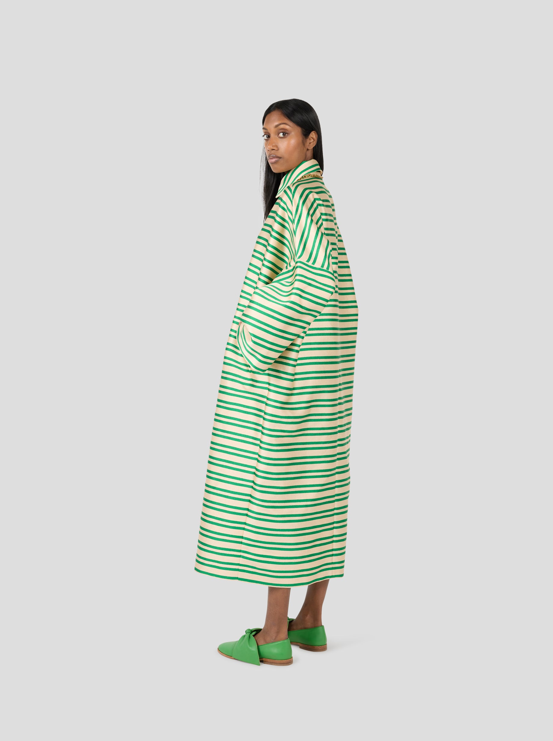Milo Dress in Bold Green Striped toile