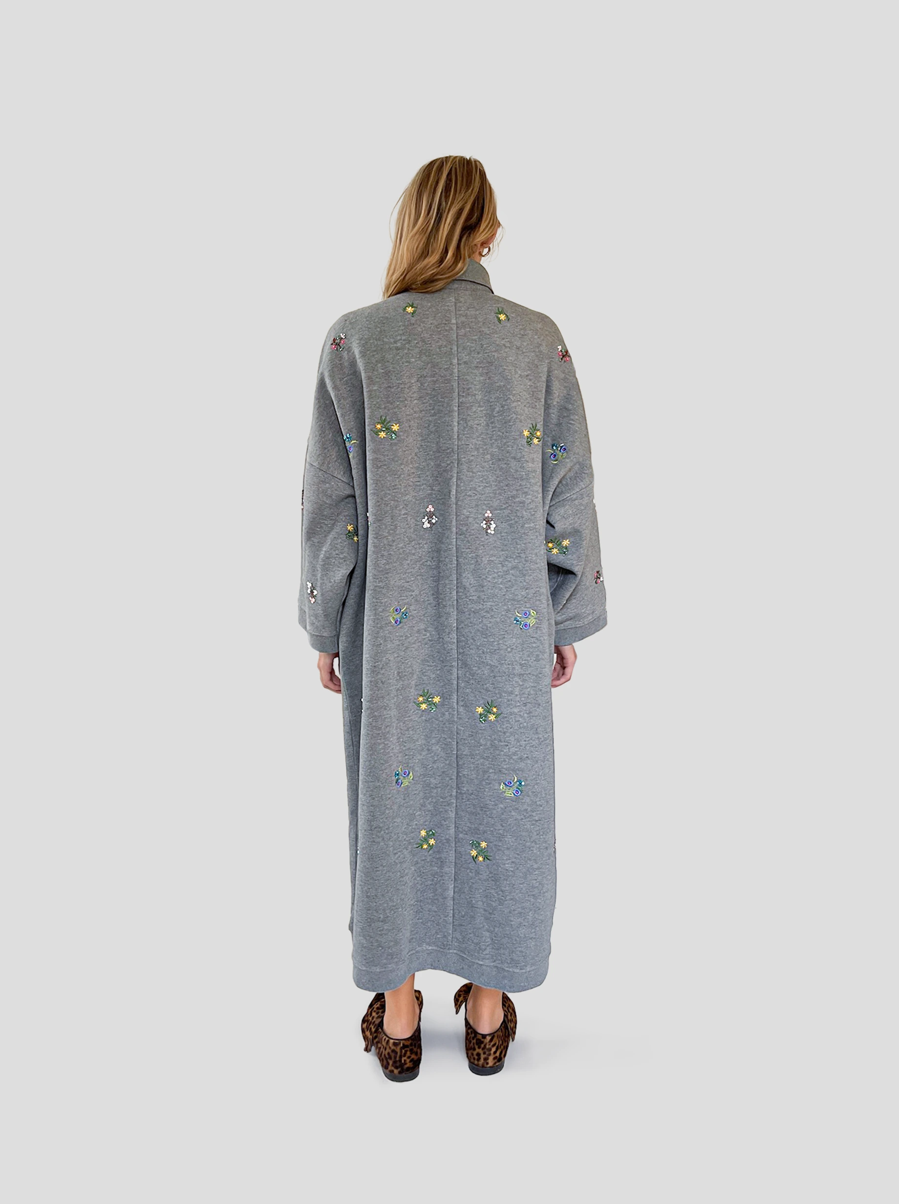 Milo dress in grey beaded embroidered fleece