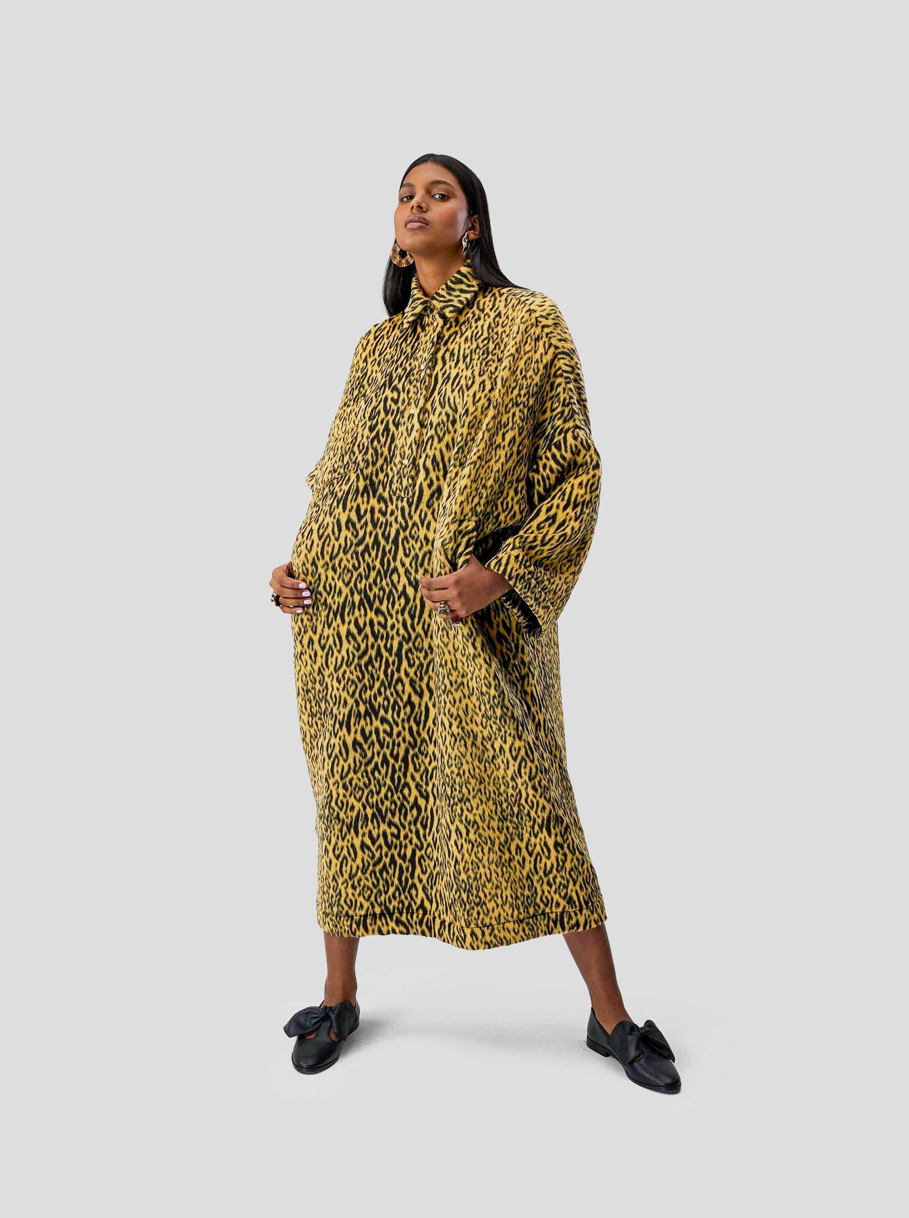 Milo Dress in Yellow Woolen Leopard