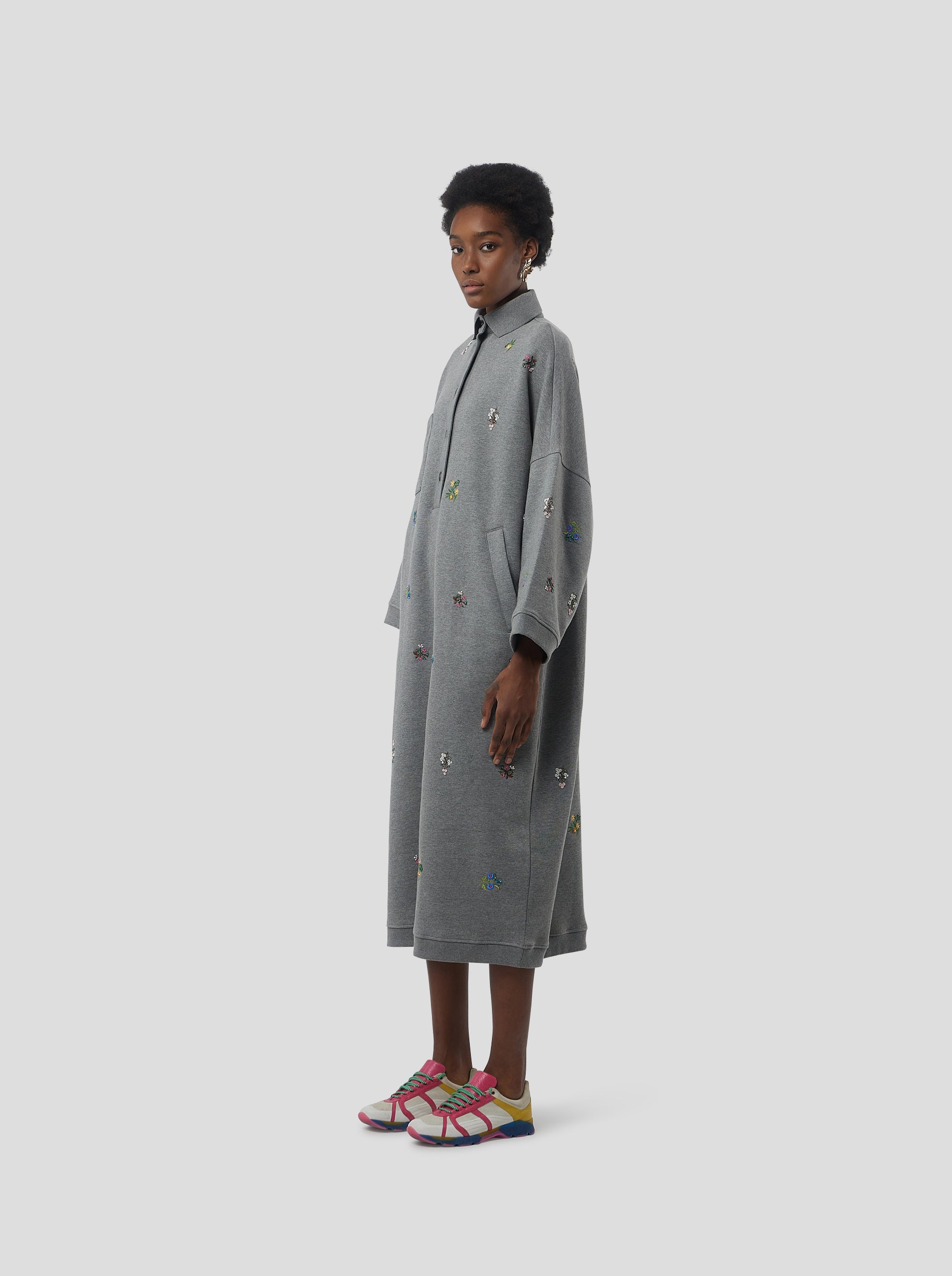 Milo dress in grey beaded embroidered fleece