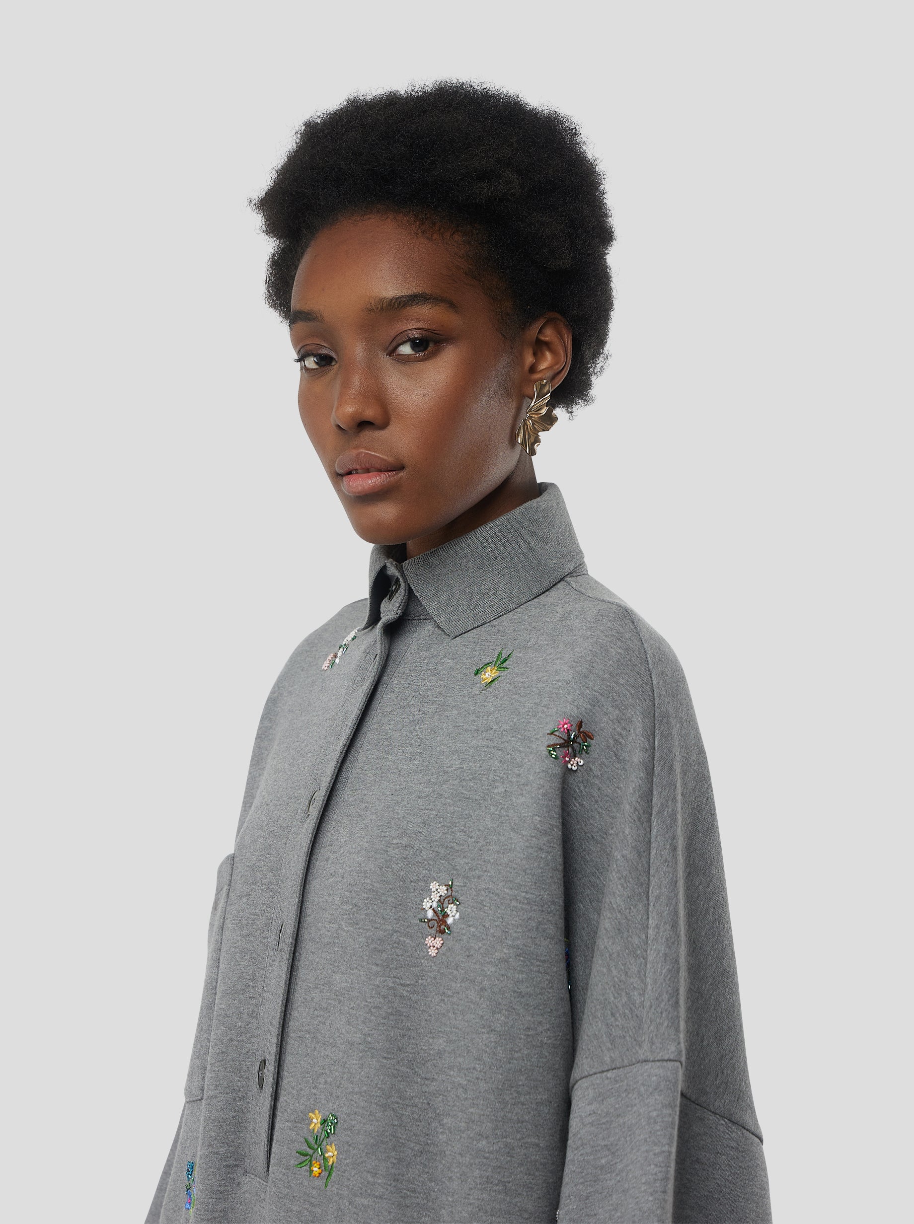 Milo dress in grey beaded embroidered fleece