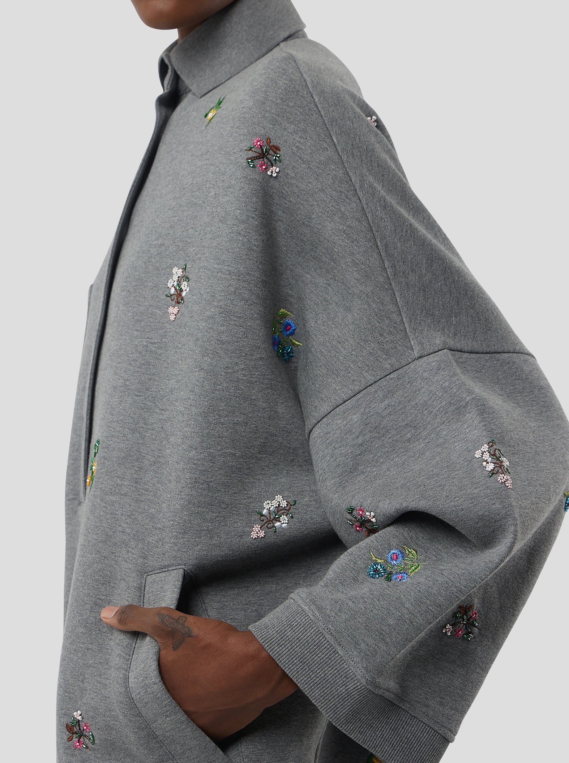 Milo dress in grey beaded embroidered fleece