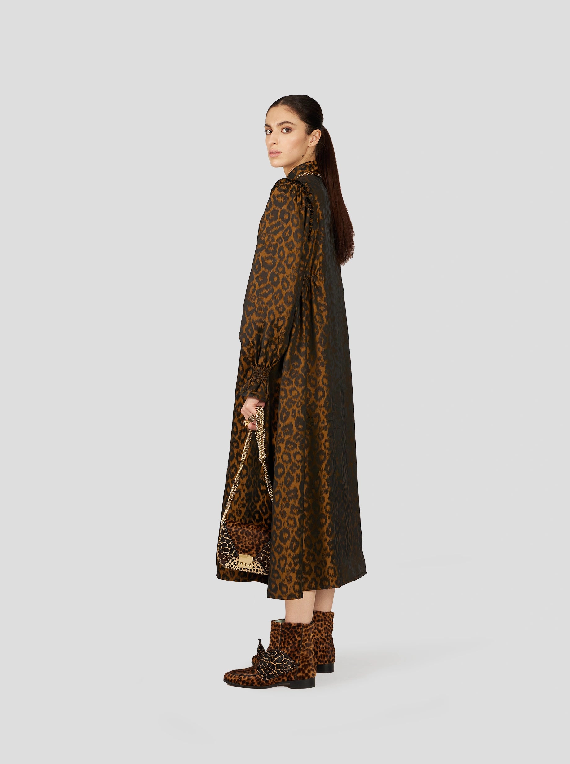 OMA DRESS IN BRONZE LEOPARD