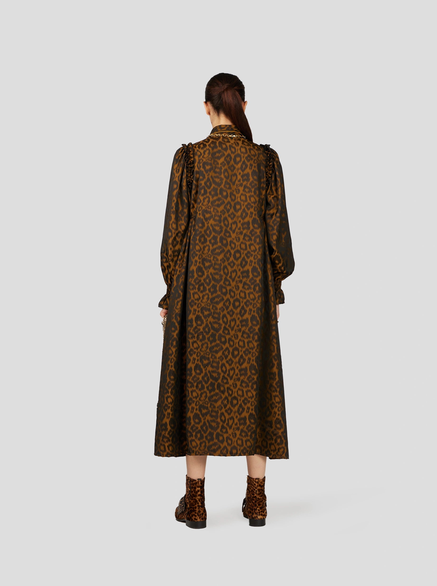 OMA DRESS IN BRONZE LEOPARD