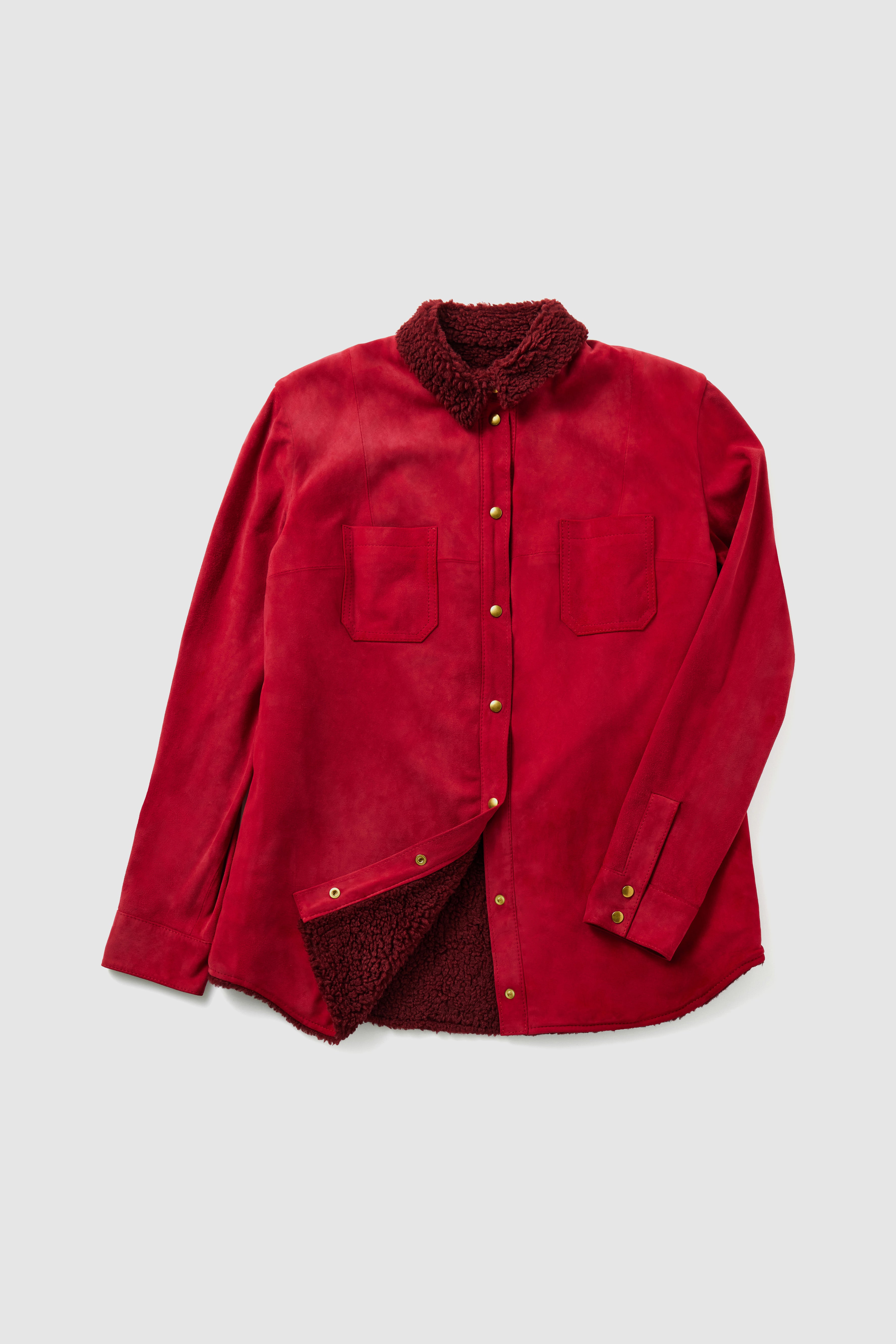 Dori overshirt in fuchsia suede