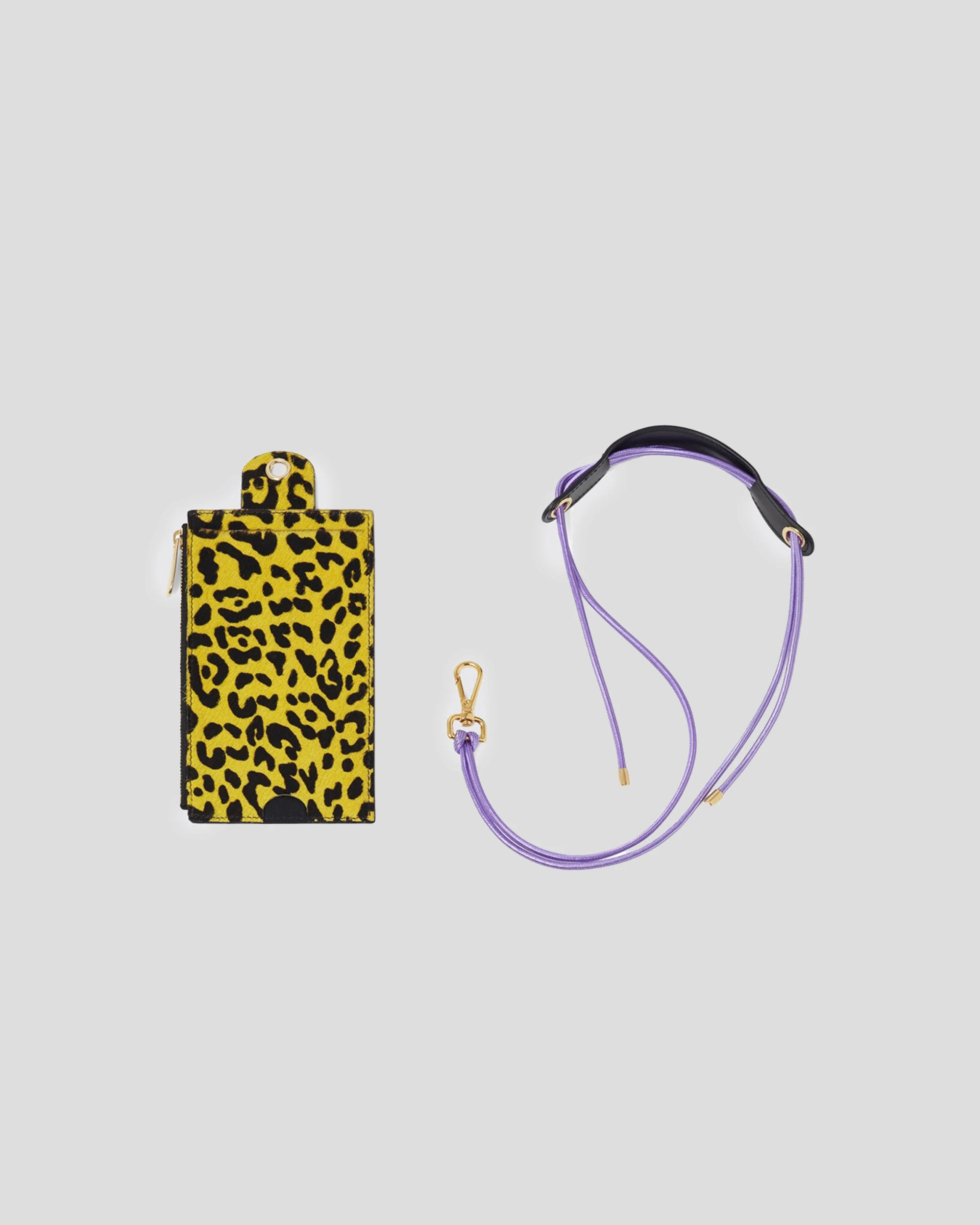 The Minis - Large neck wallet in yellow Leopard printed leather