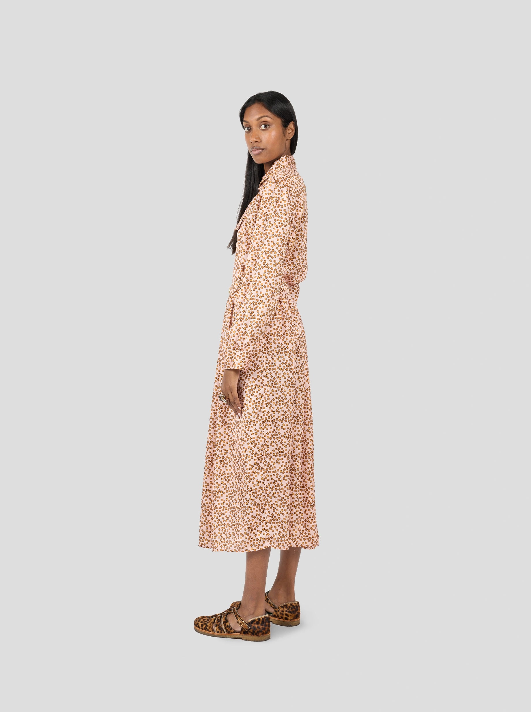 ORSO LONG SKIRT IN POWDER MESSY DOTS PRINT