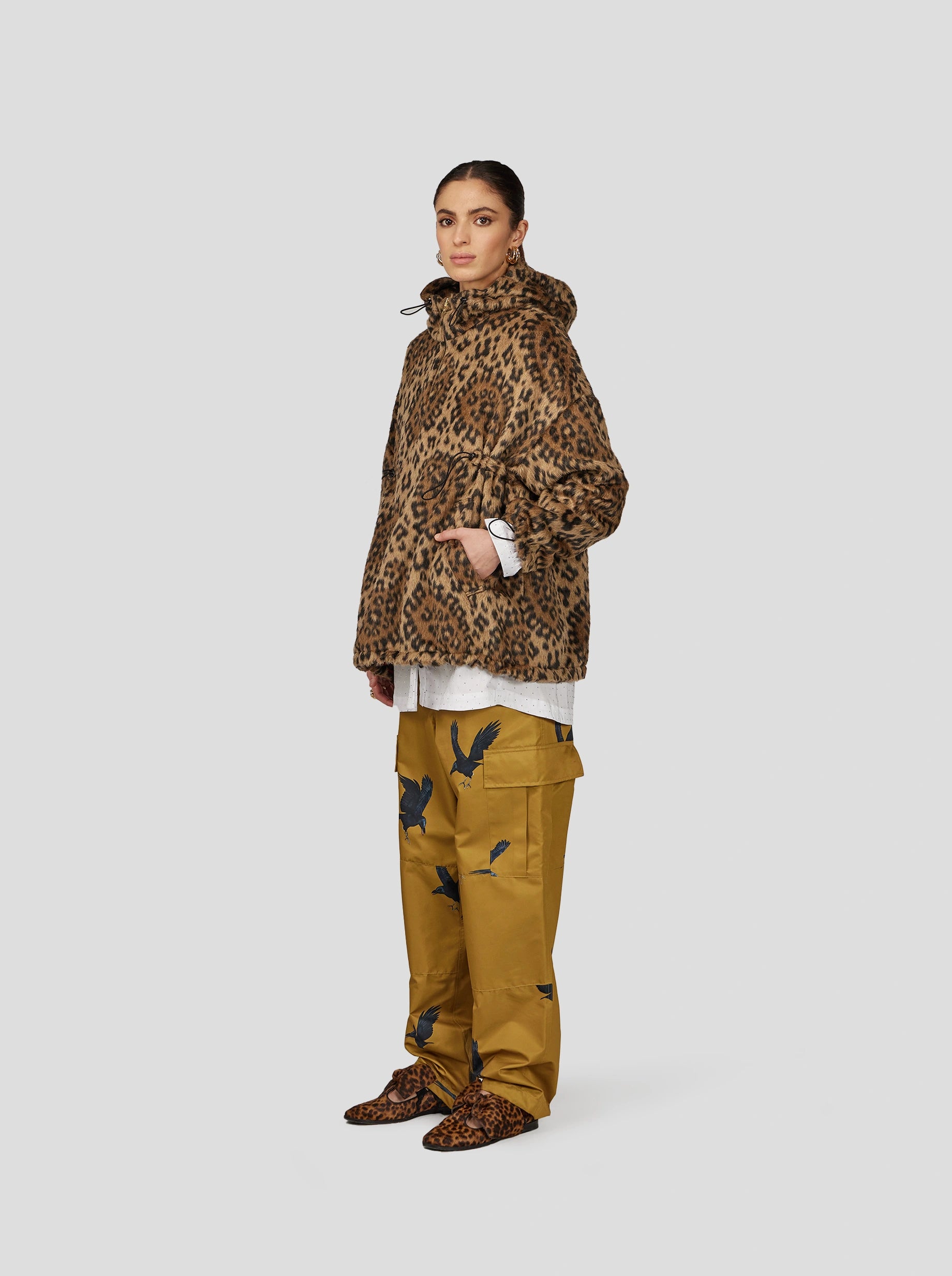 TONY WINDBREAKER  IN MUFFLED WOOL LEOPARD