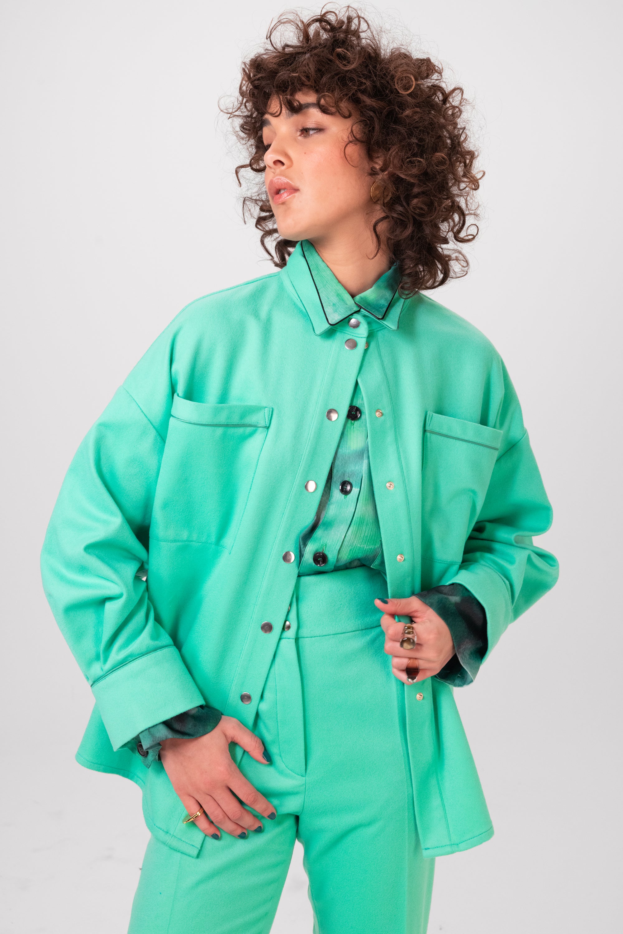 Astrée shirt in green mineral flanelle