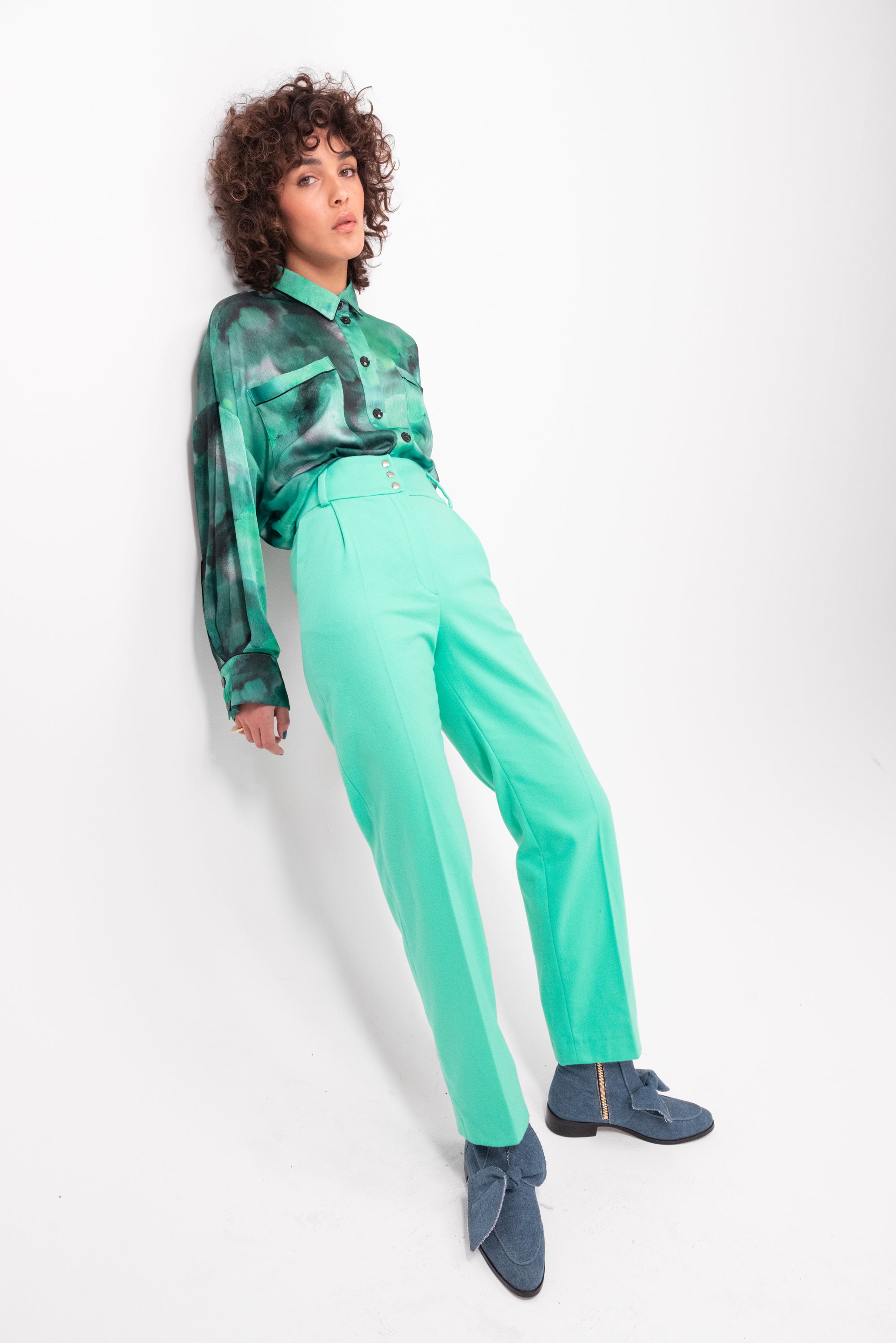 Jojo pants in green mineral flanelle