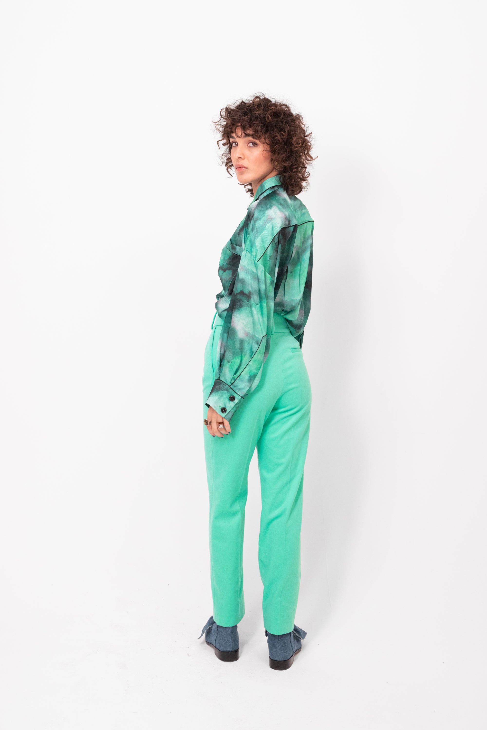 Jojo pants in green mineral flanelle