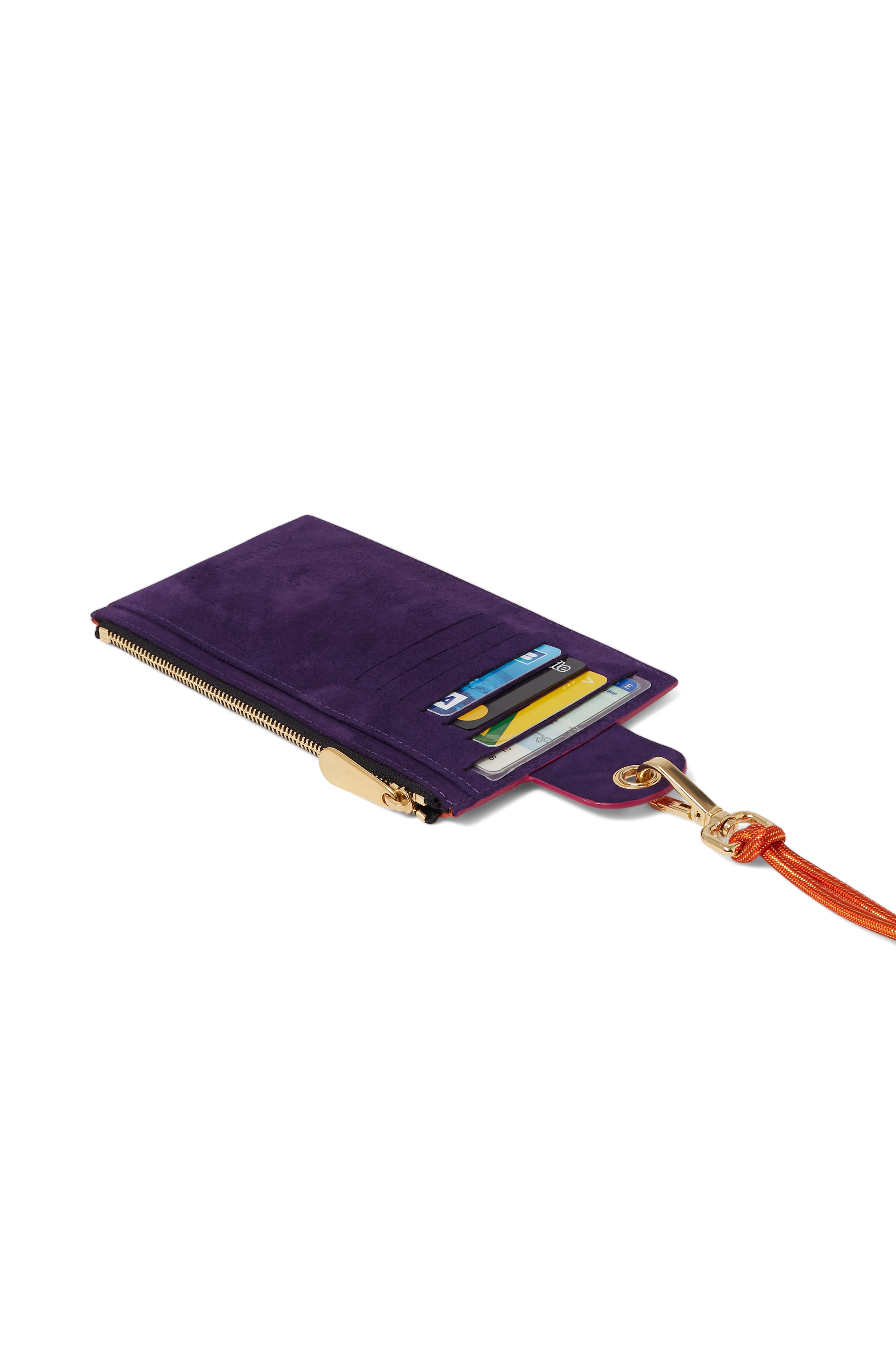 The Minis - Large neck wallet in Orange & Purple suede