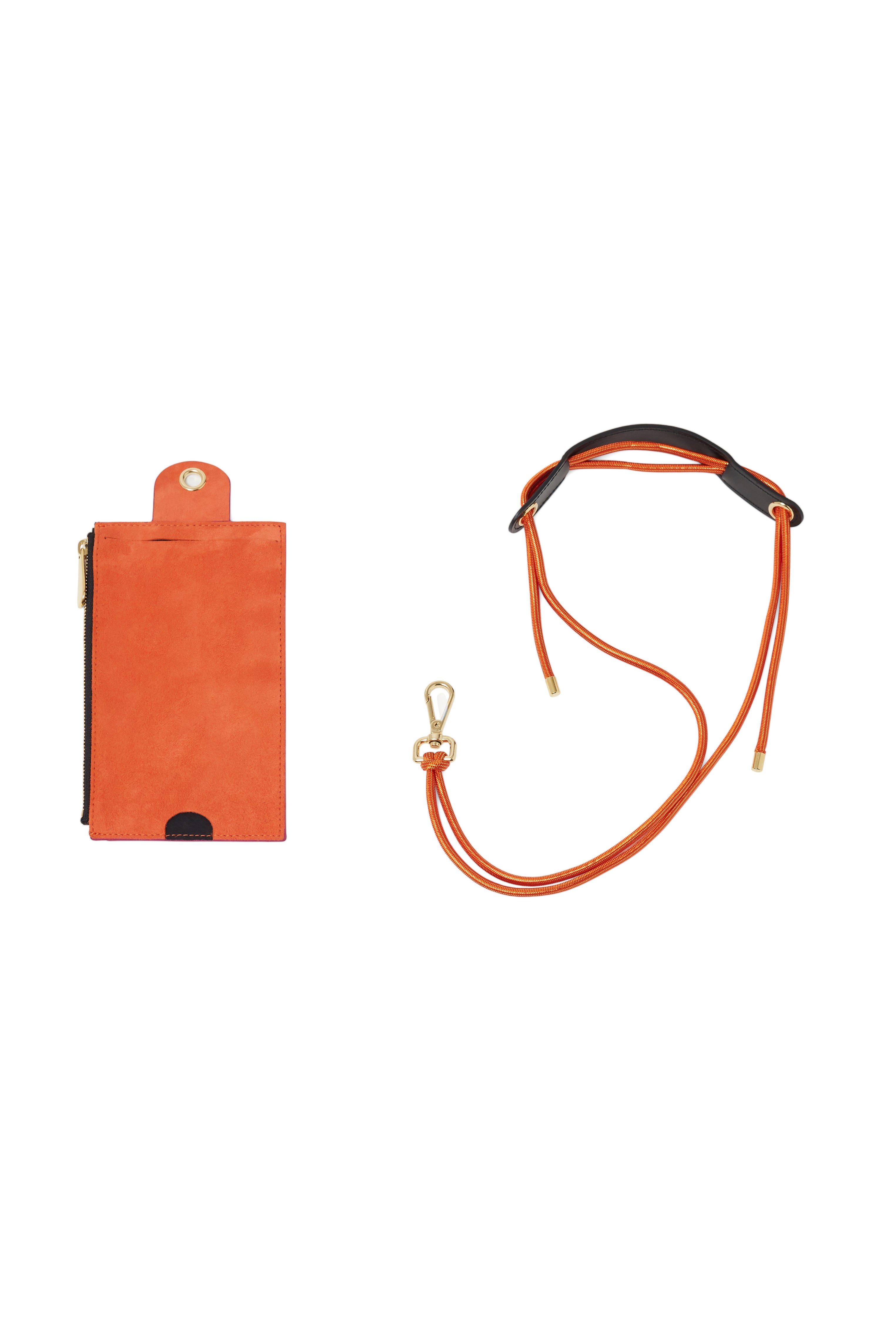 The Minis - Large neck wallet in Orange & Purple suede