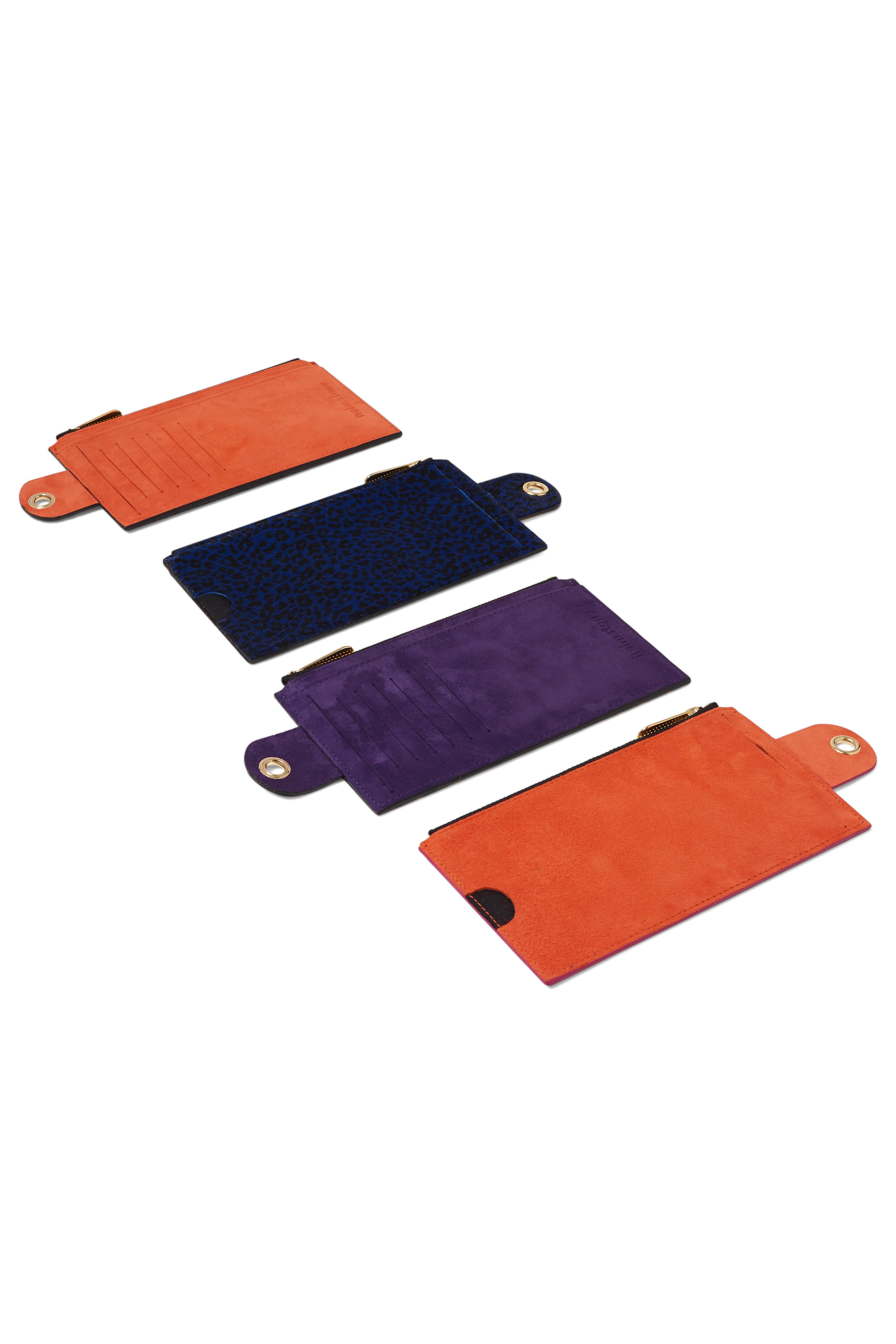 The Minis - Large neck wallet in Orange & Purple suede