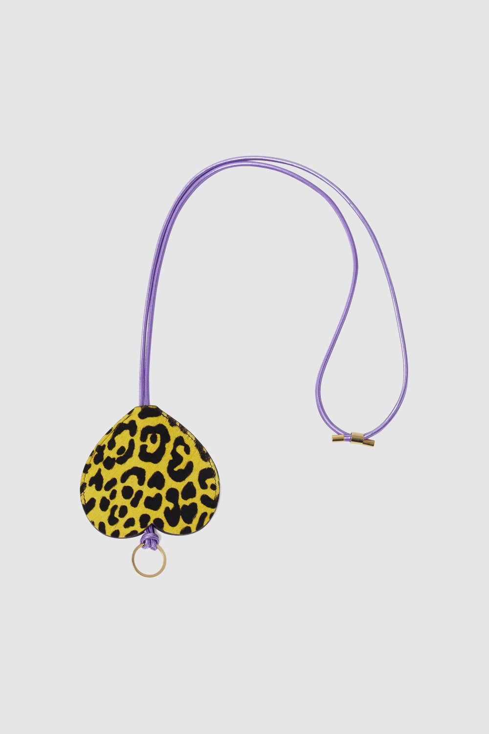 The Minis - Long Heart Keychain in yellow Leopard printed leather